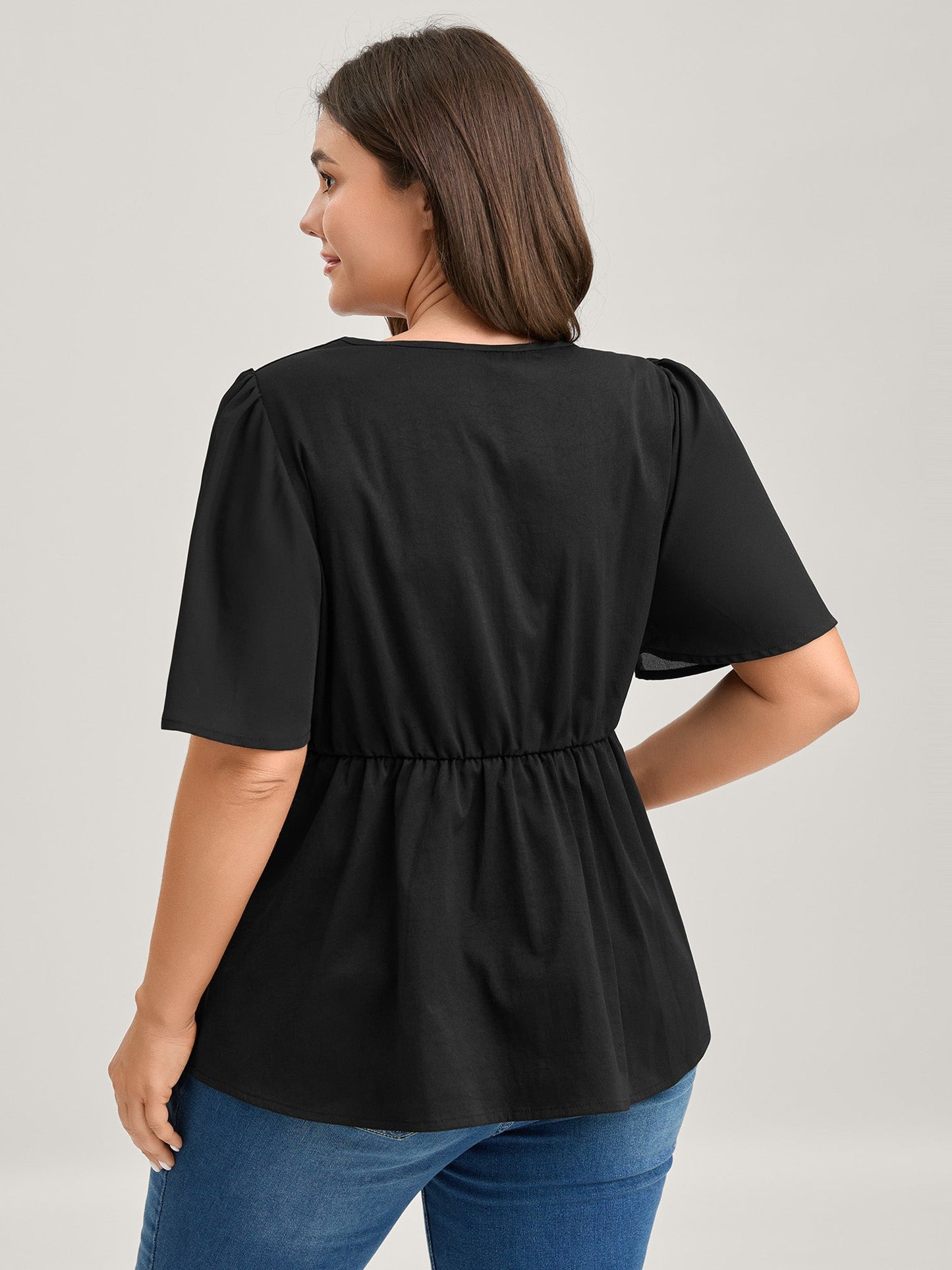 Cinched Flared Waist Button Detail Blouse