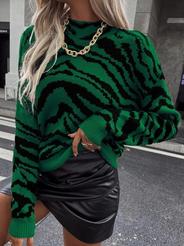 Zebra Stripe Drop Shoulder Sweater