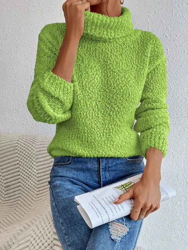 Knit Turtleneck Drop Shoulder Sweater