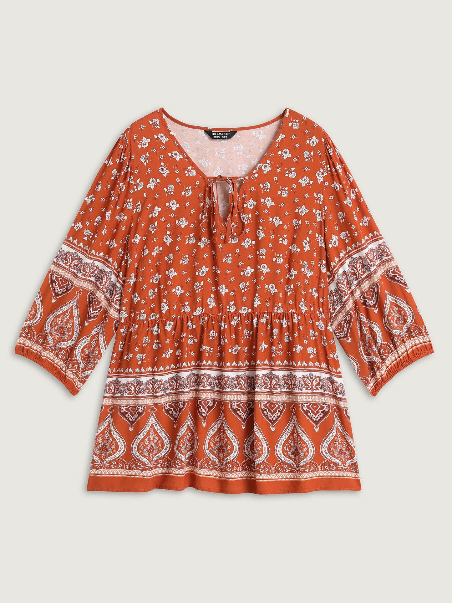 Floral Print Neck Tie Flared Blouse
