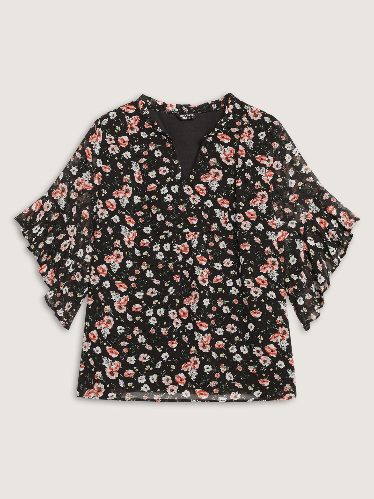 Chiffon Floral Ruffled Sleeve Blouse