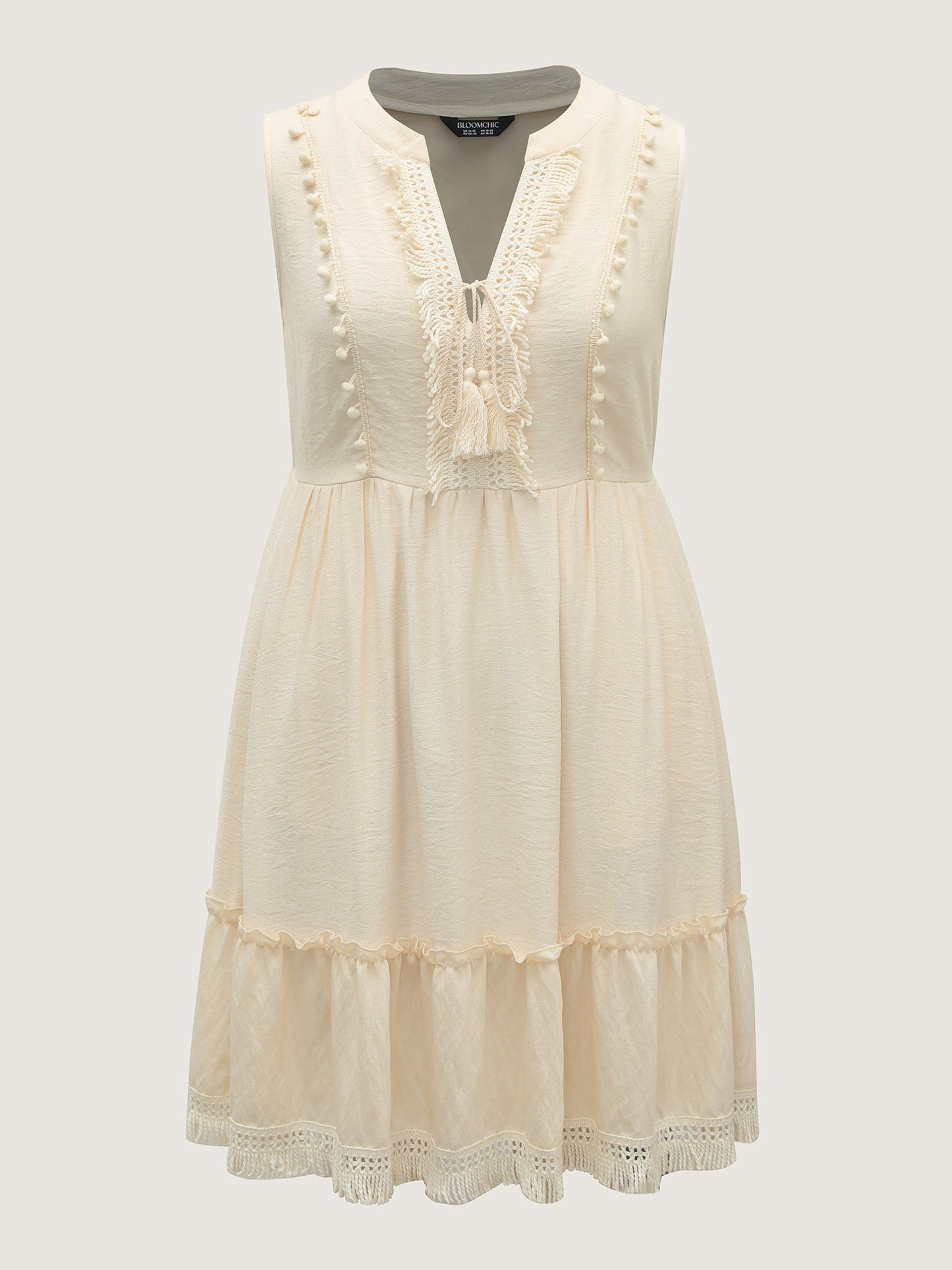 Pure Cotton Tassels Lace Midi Dress