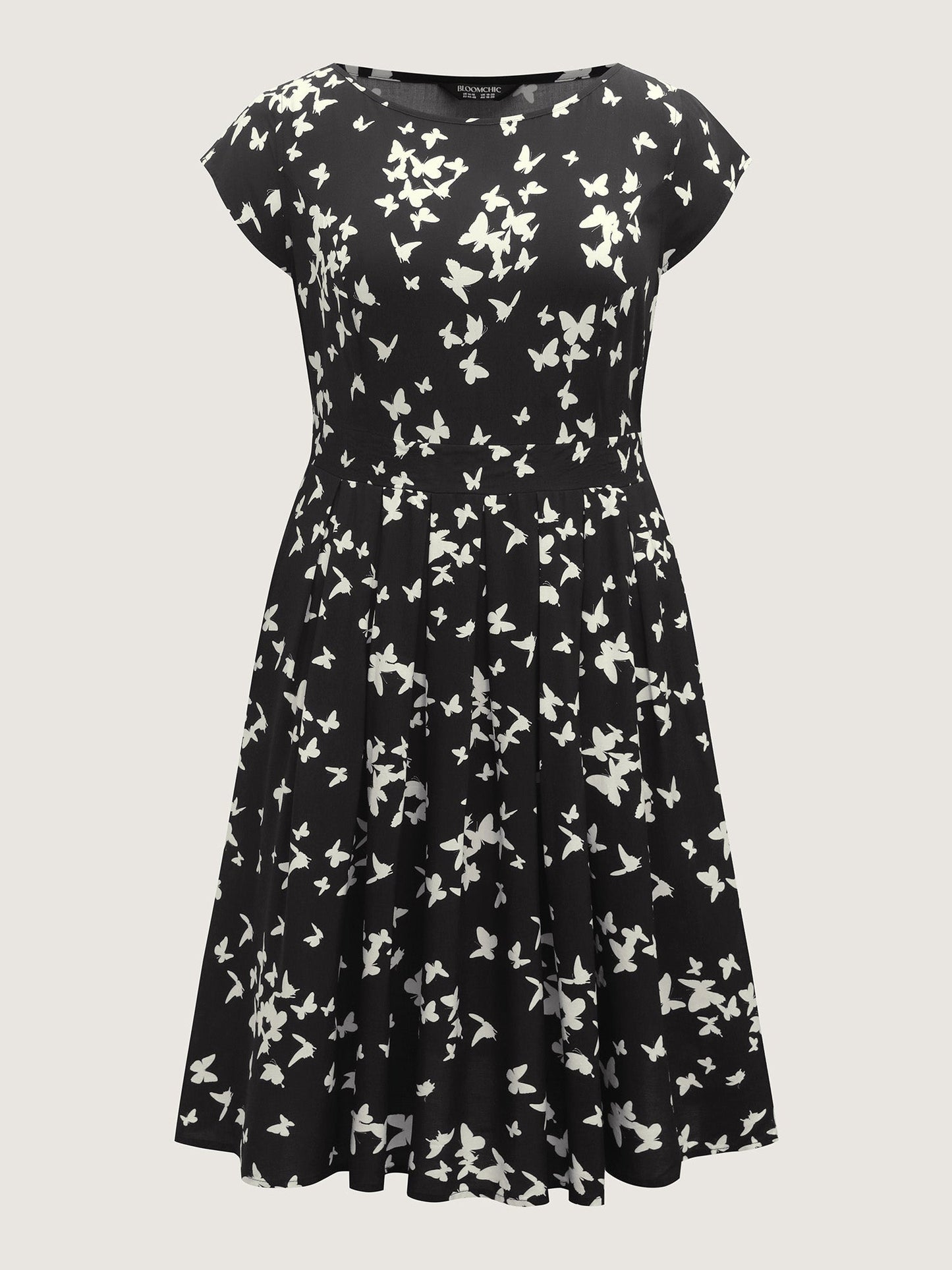 Rayon Monochrome Butterfly Stretchy Midi Dress