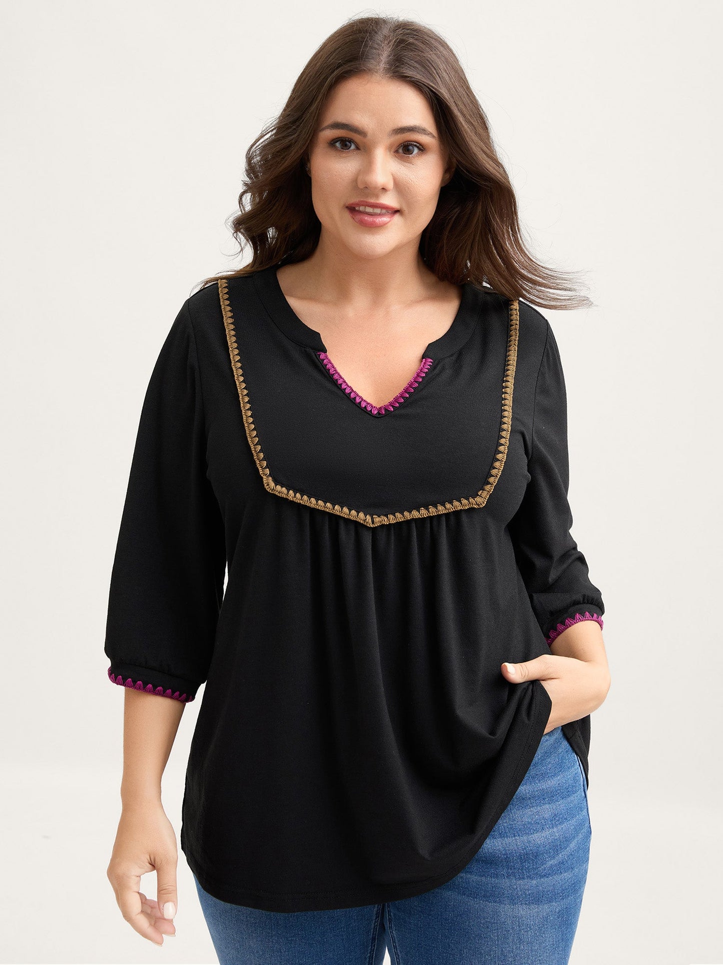 Contrast Embroidery Thread Detail T-Shirt