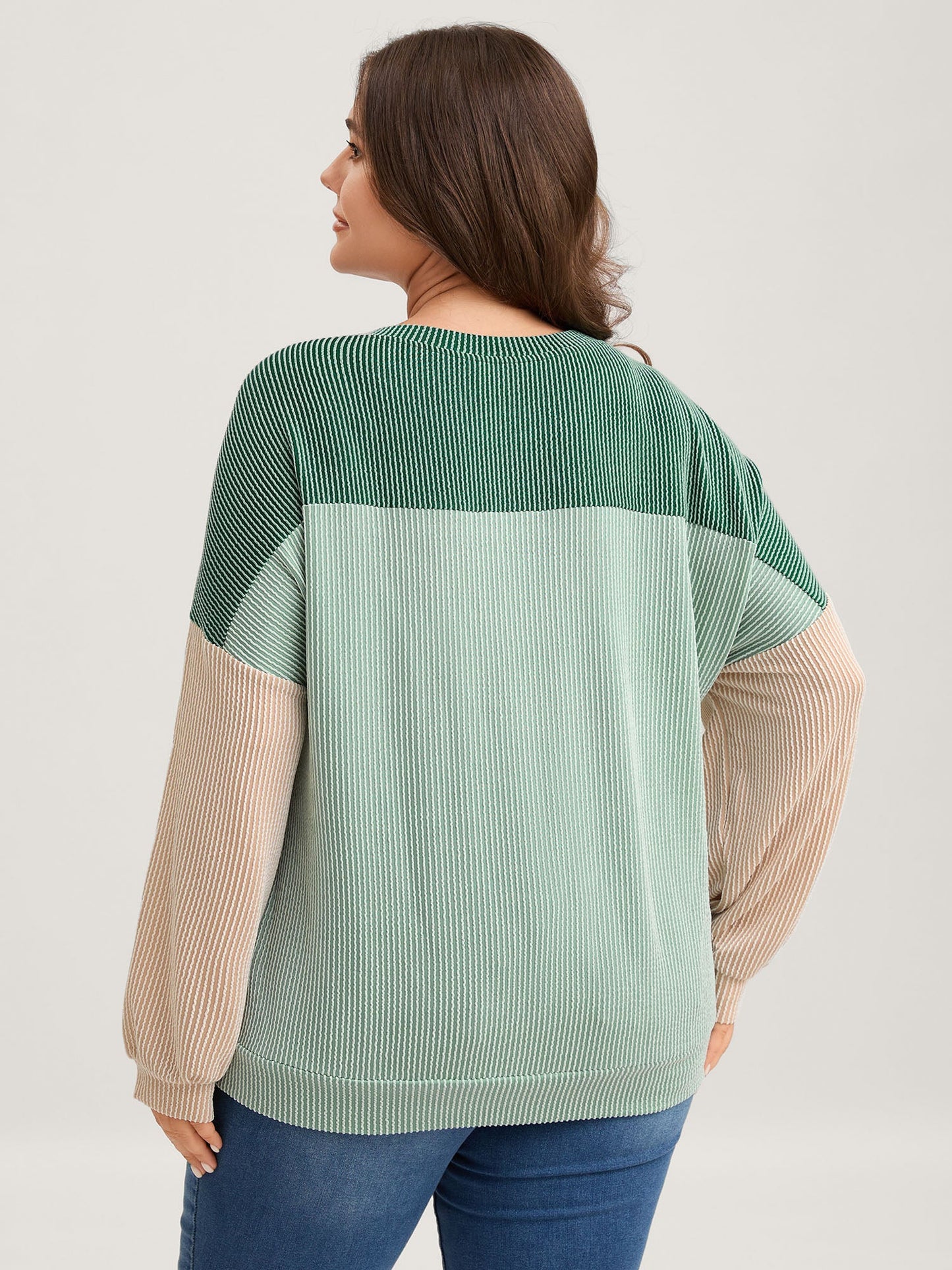 Color Block Textured Drop Shoulder Sweatshirt