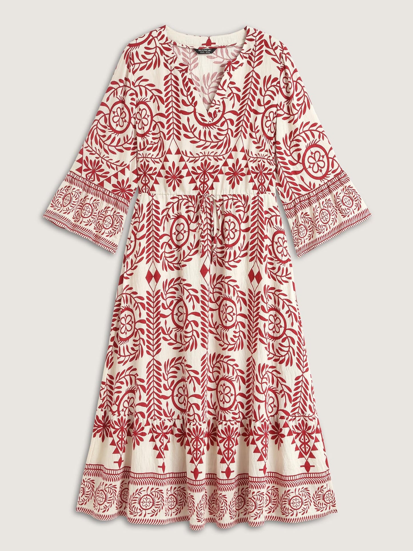 Ornate Print Color Contrast Midi Dress