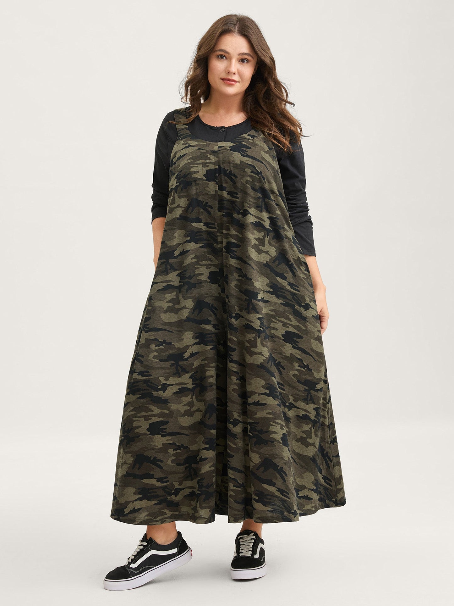 Camouflage Print Stretchy Wide Leg Jumpsuit