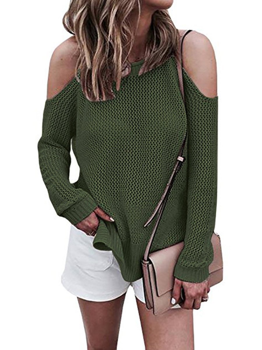 Round Neck Hollow Out Long Sleeve Elegant Sweaters