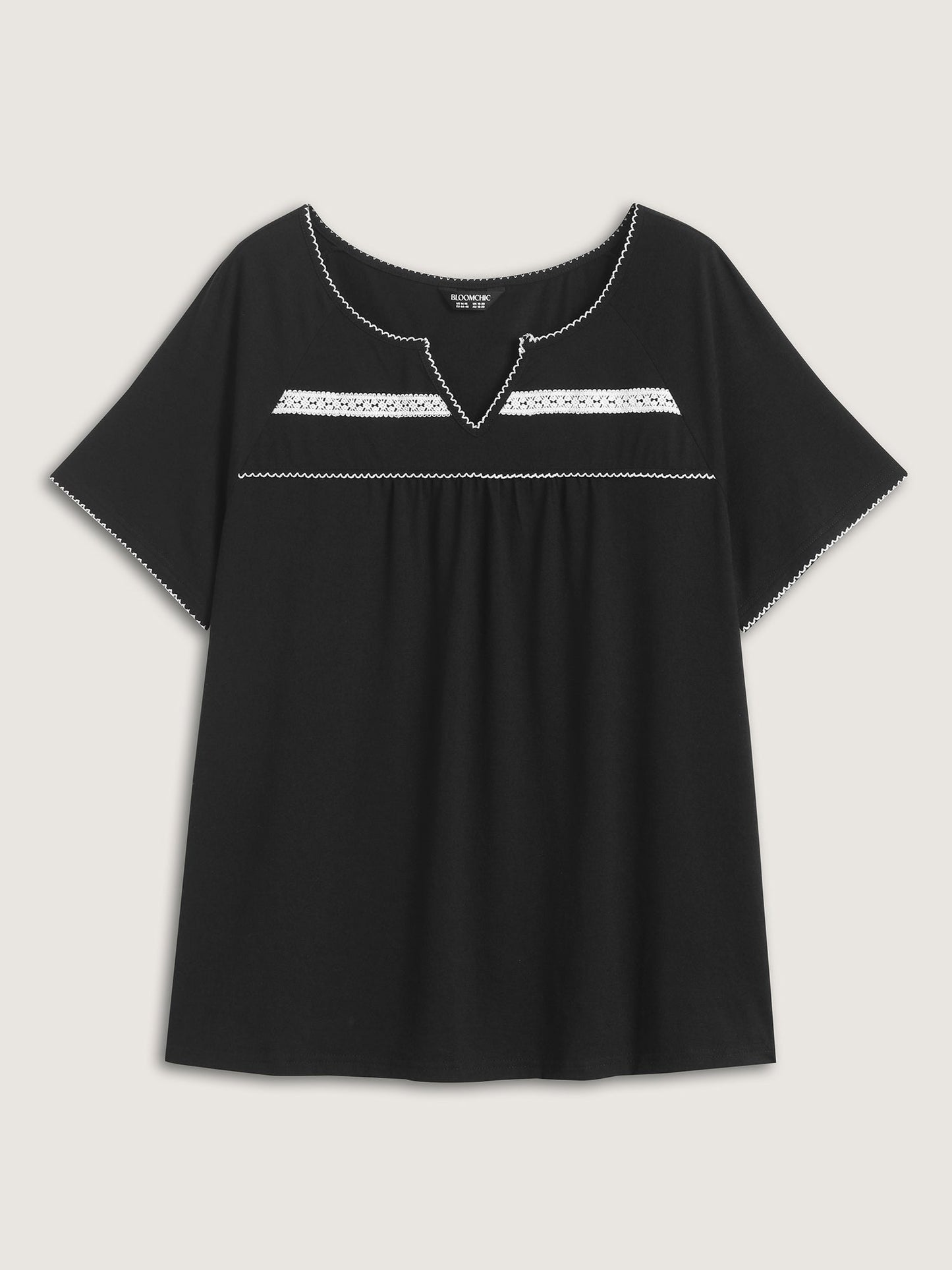 Lace Color Contrast Pleated T-Shirt