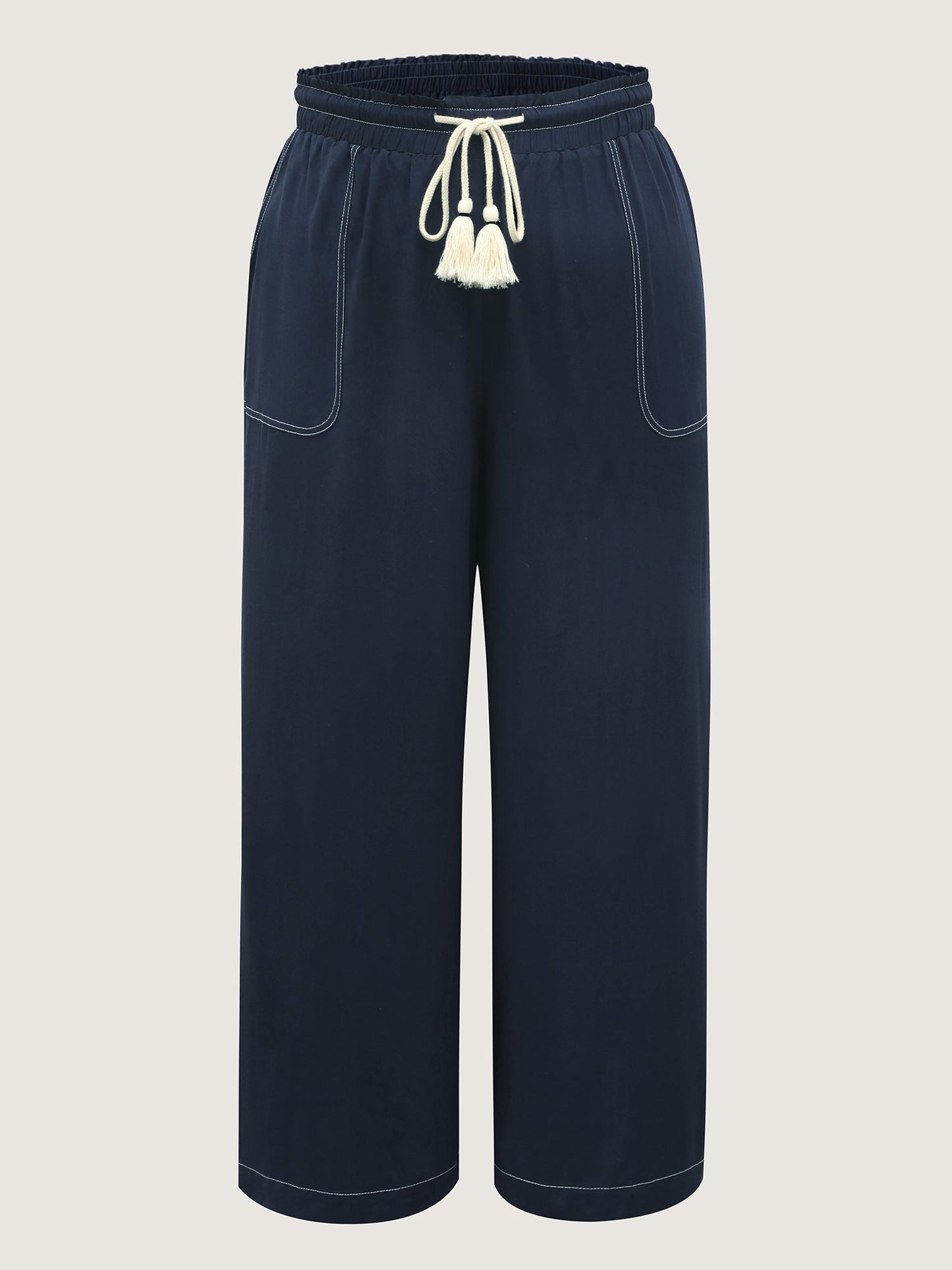 Contrast Thread Detail Wide-Leg Pants