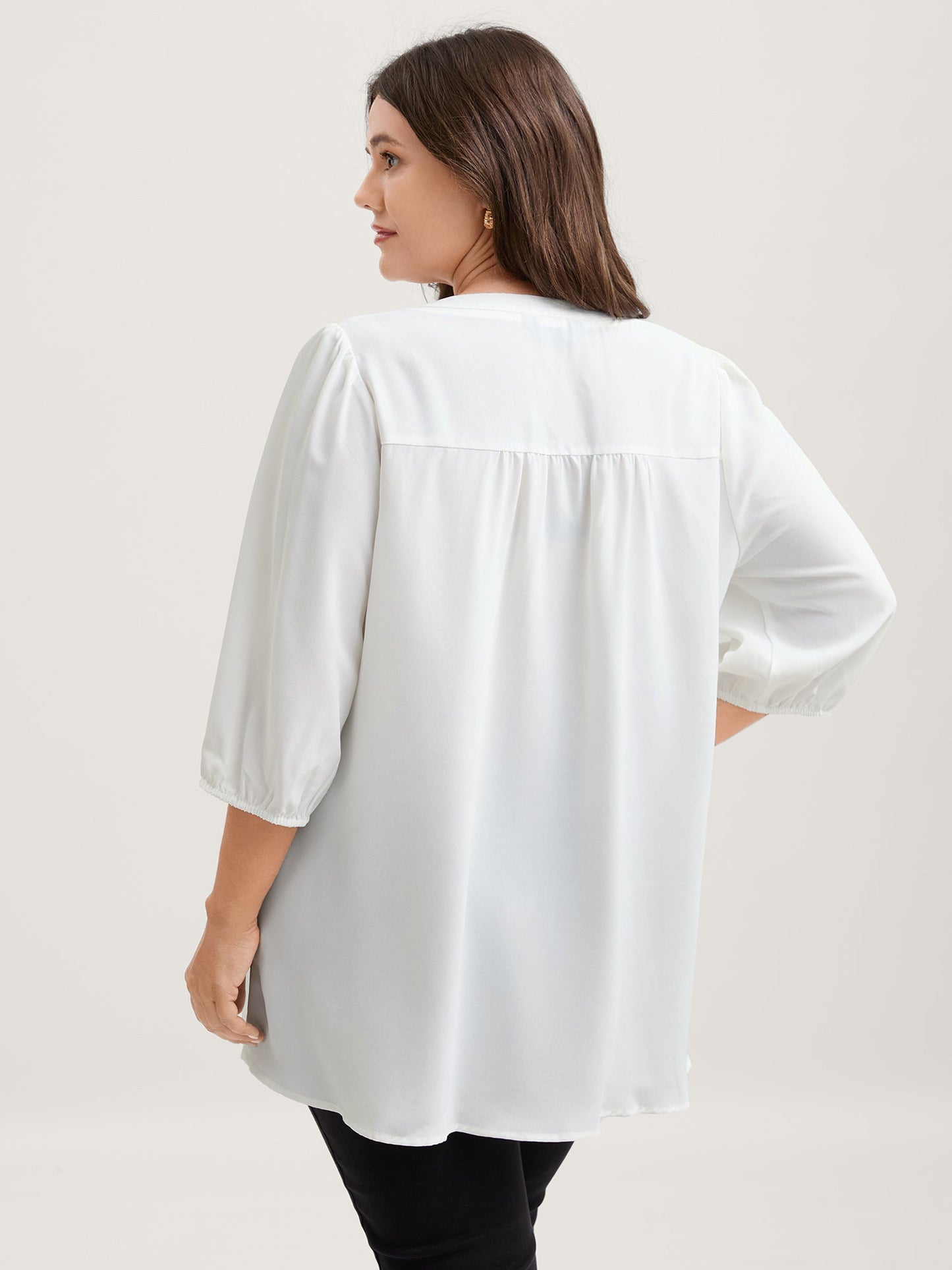 Textured Shirred Front Button Tunic Blouse