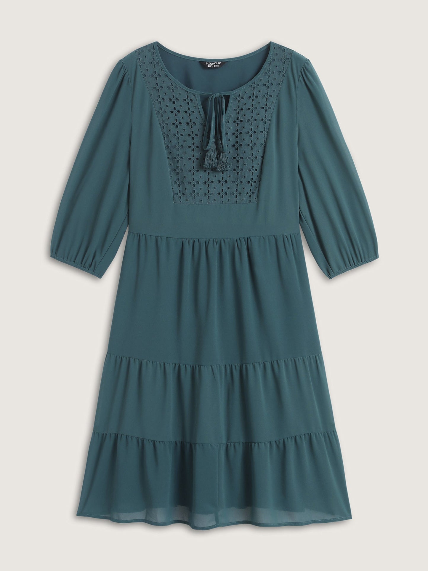 Texture Tiered Tassel Solid Midi Dress