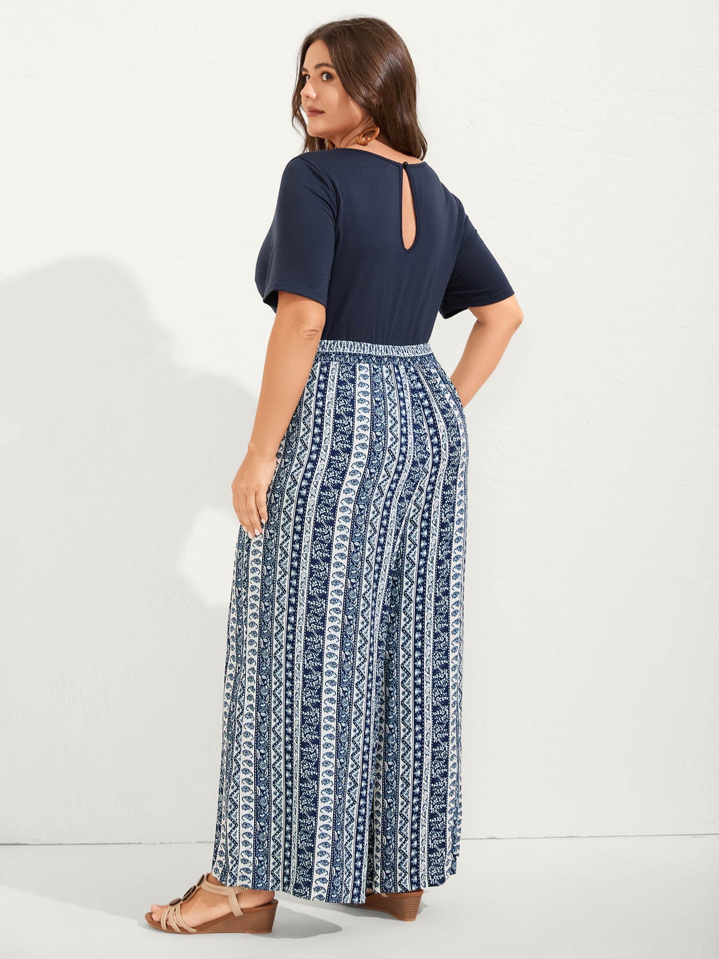 Boho Striped Shirred Contrast Jumpsuit