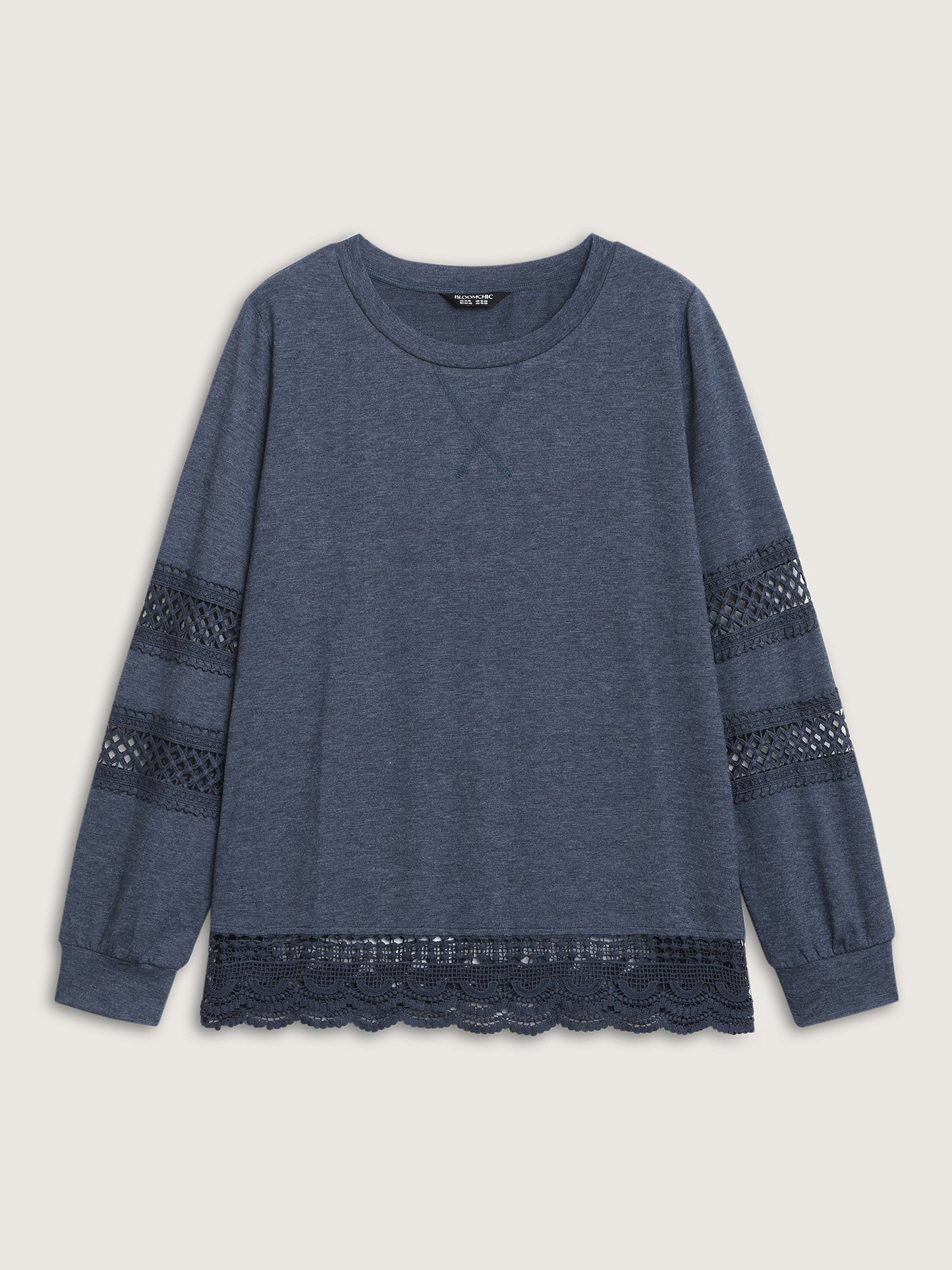 Lace Trim Cut-Out Patchwork Sweatshirt