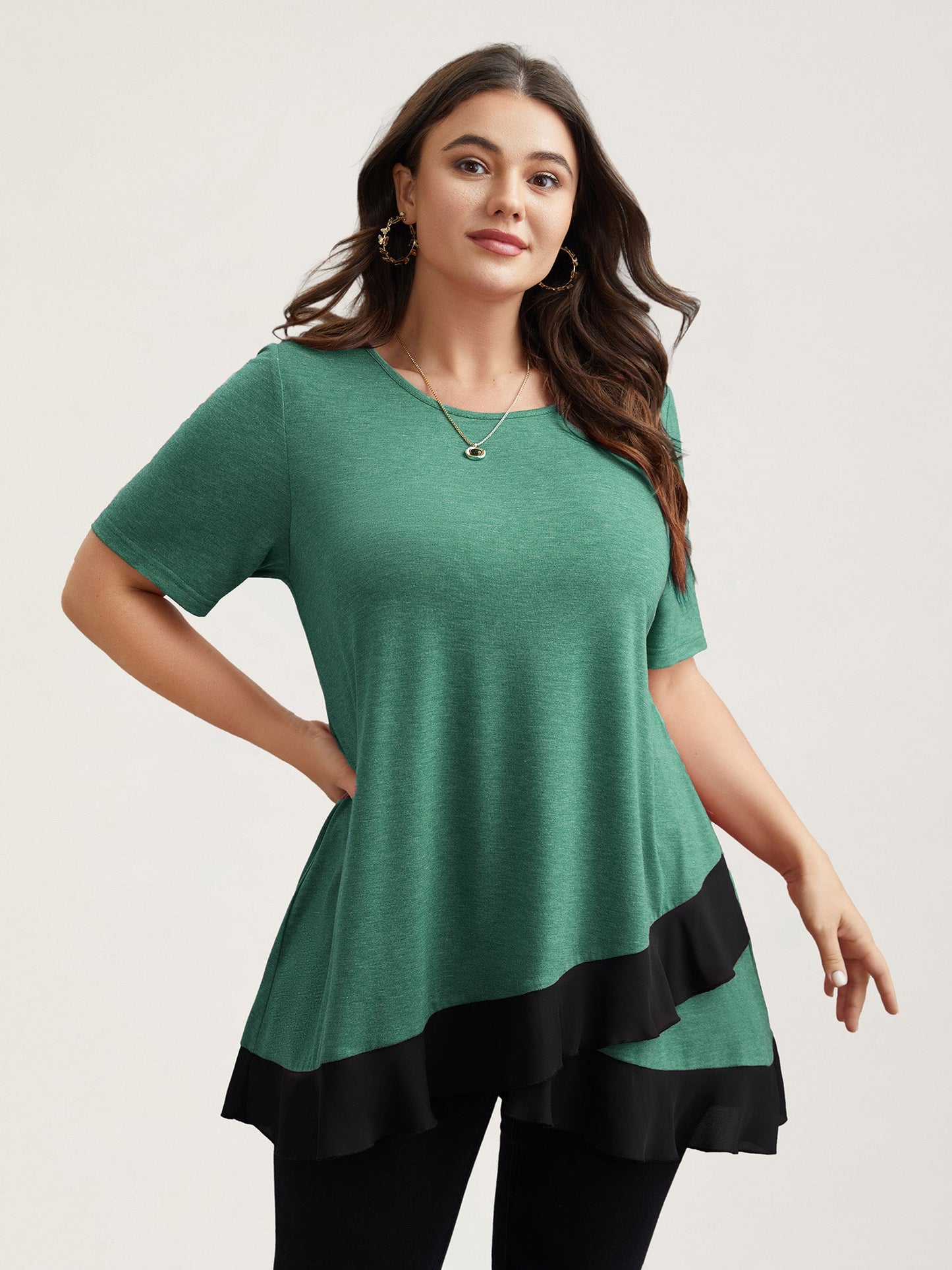 Color Contrast Overlap Hem Flared Top