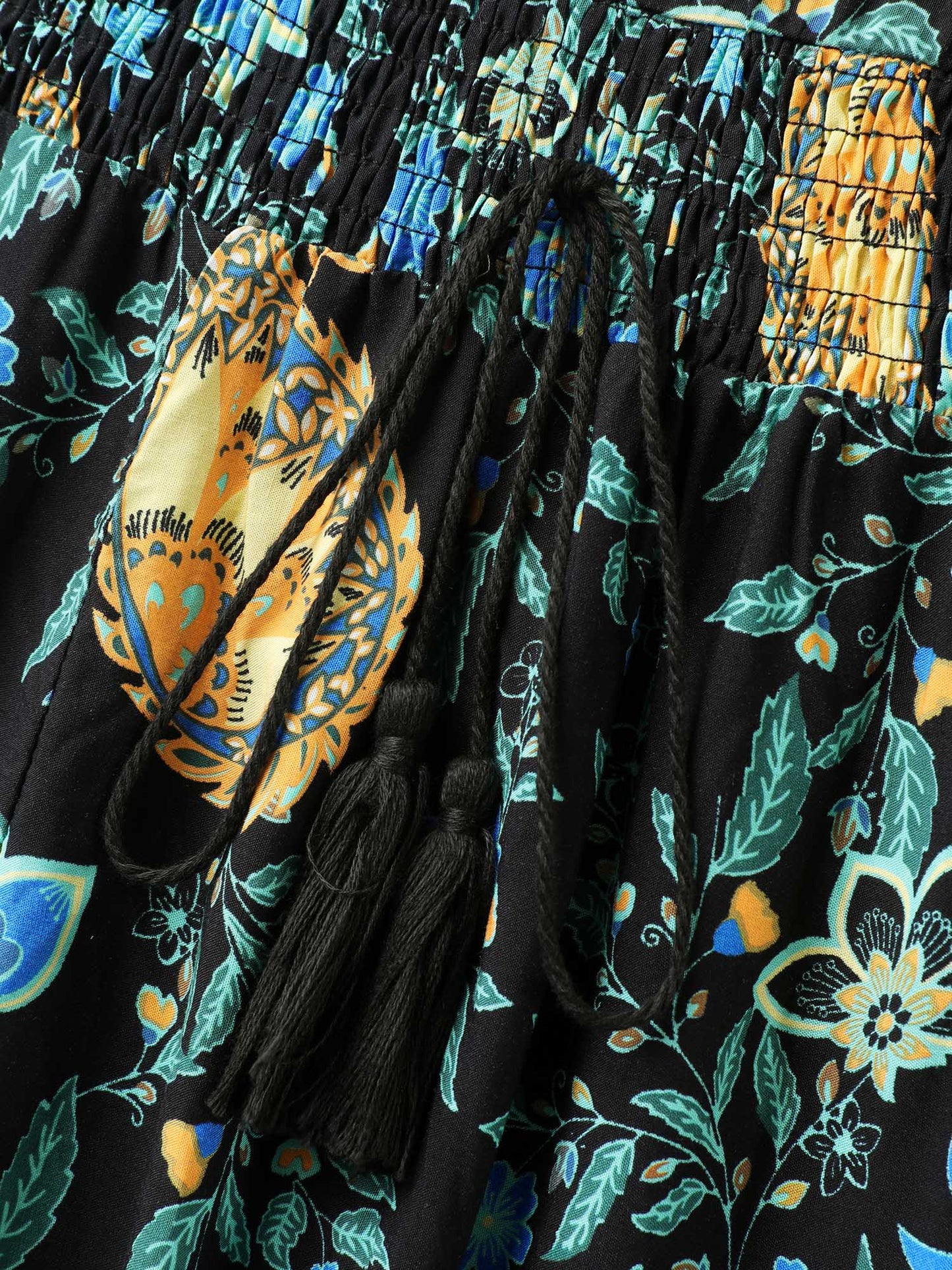 Rayon Paisley Print Shirred Midi Dress