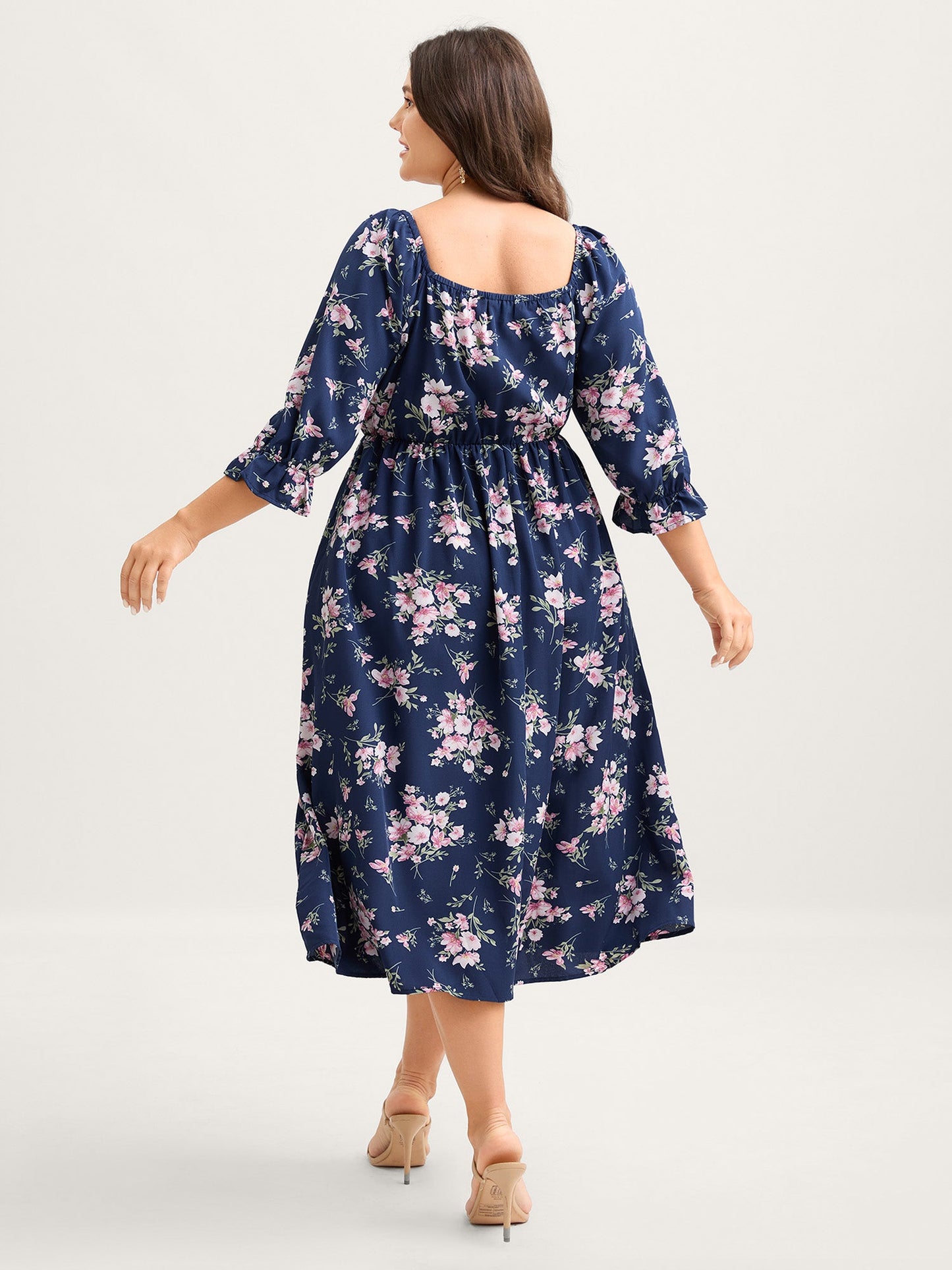 Floral Stretchy Waist Ruffled Midi Dress
