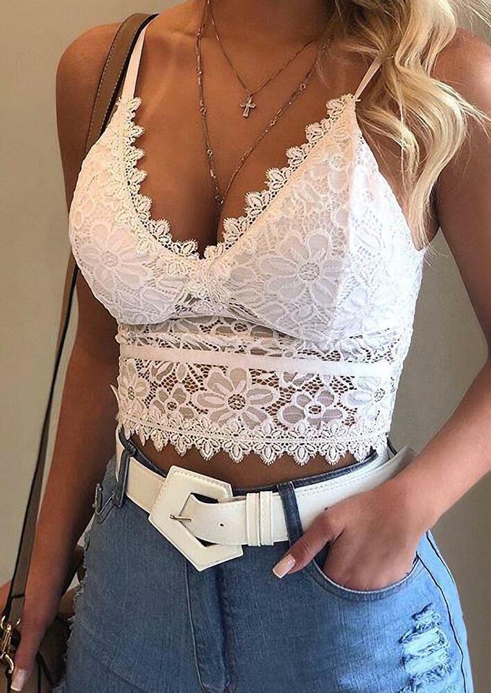 Floral Lace Hollow Out Open Back Tops