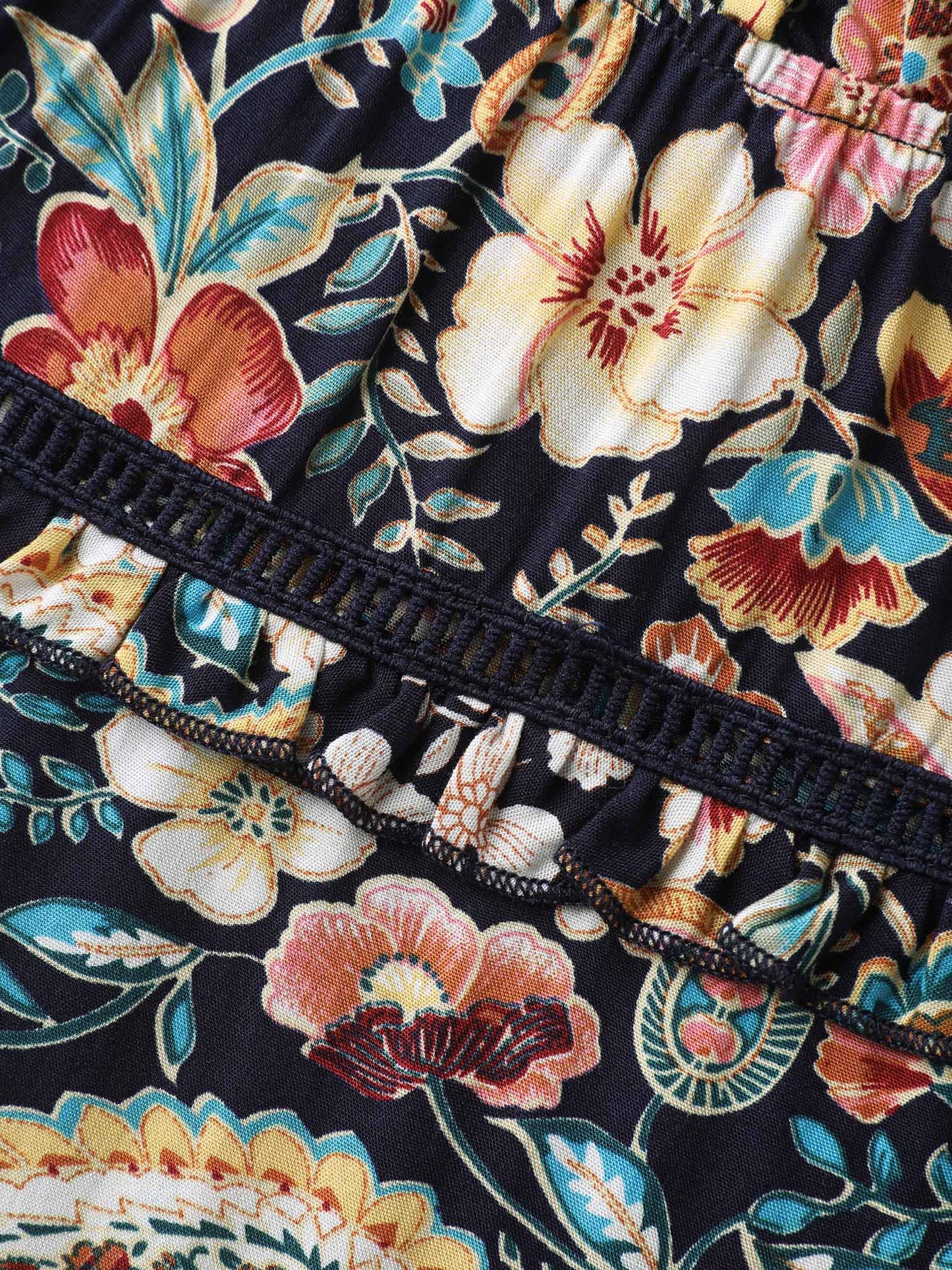 Paisley Print Lace Ruffled Blouse