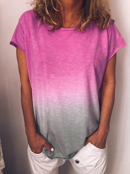 Round Neck Solid Color Tops