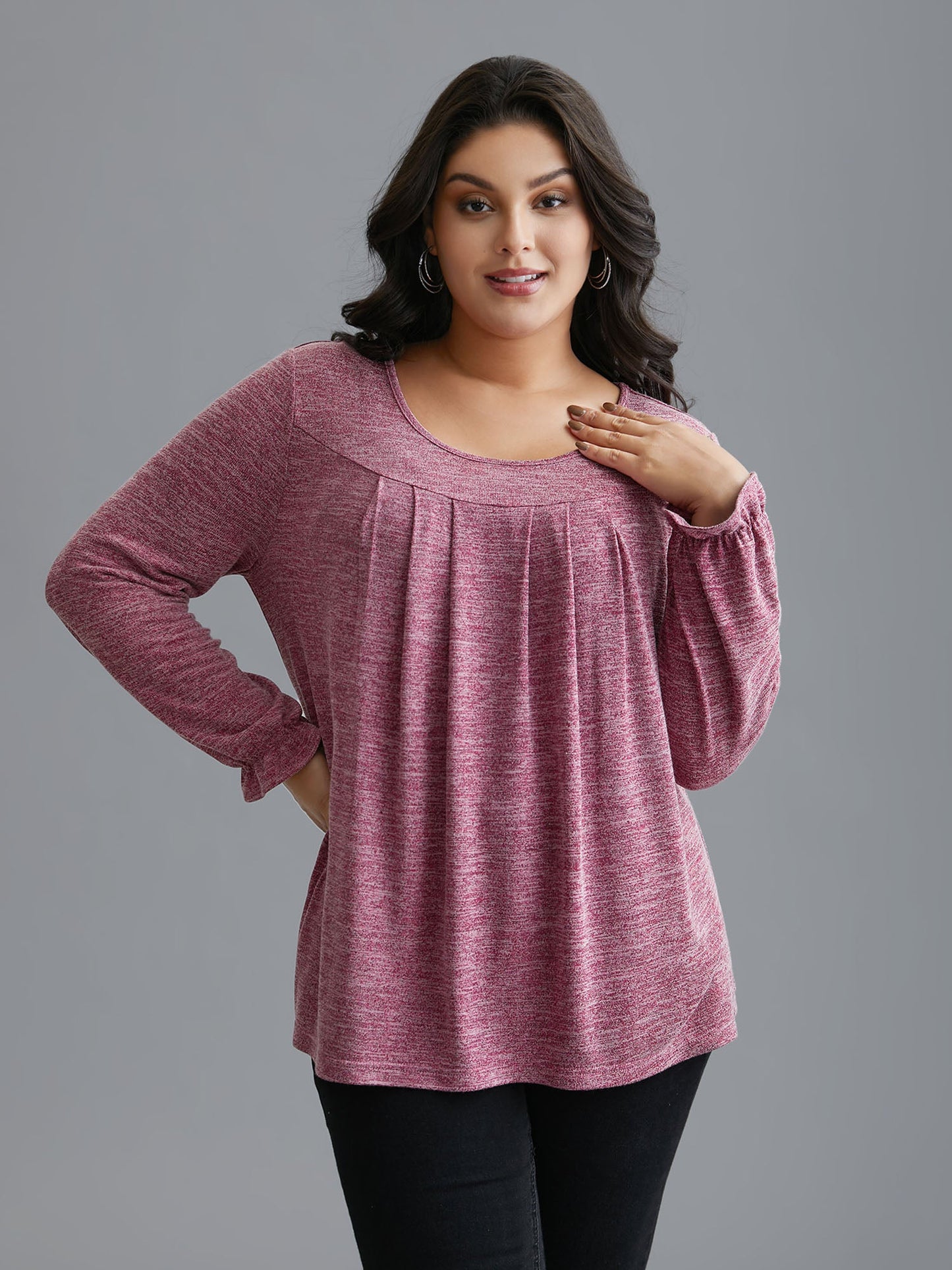 Round Neck Heather Pleated T-shirt