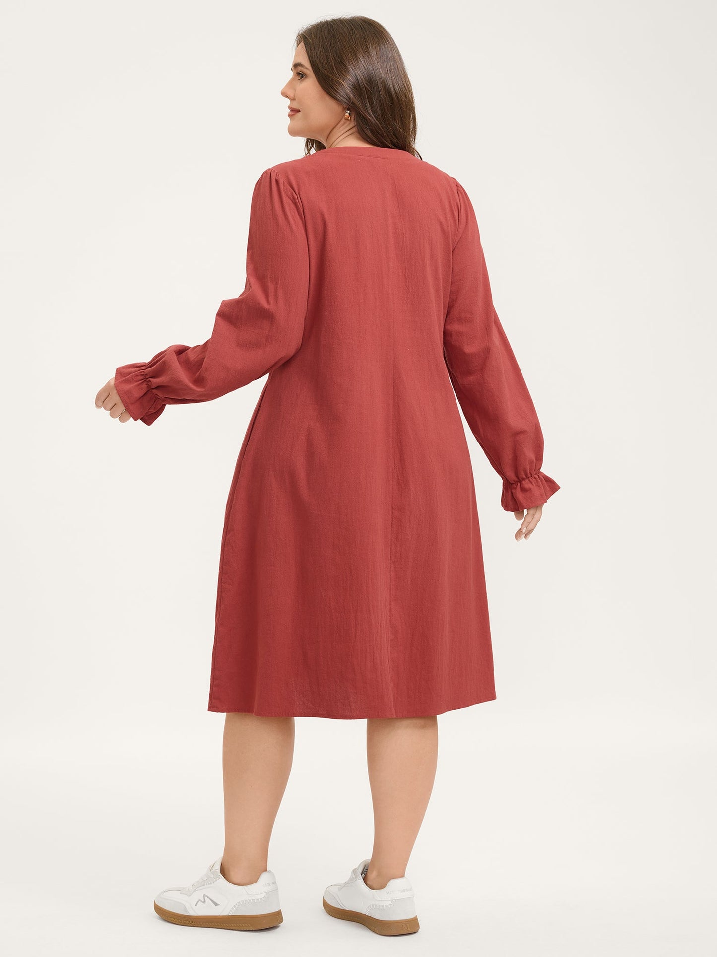 Pure Cotton Pleated Pockets Midi Dress
