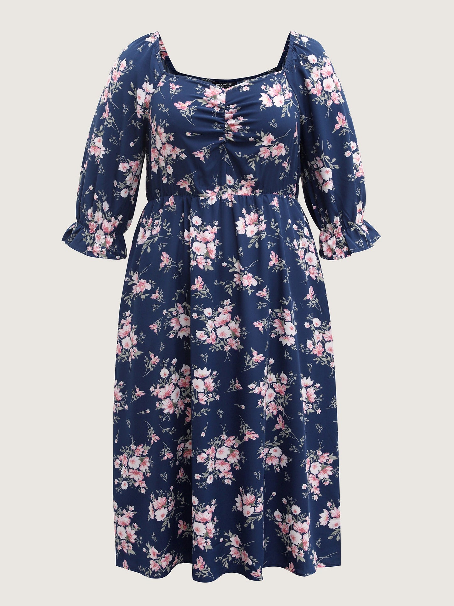Floral Stretchy Waist Ruffled Midi Dress
