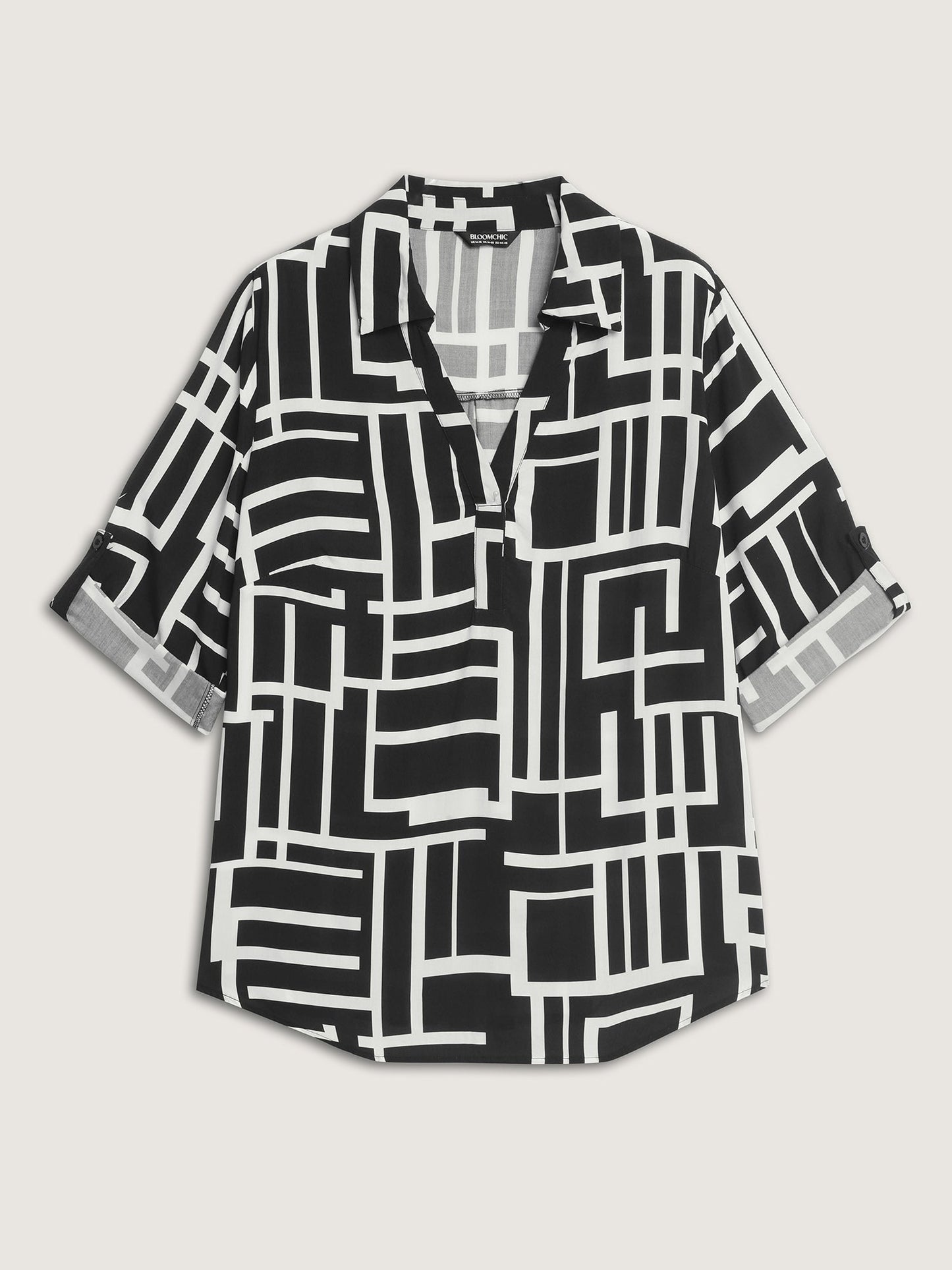 Geometric Lines Tab Sleeve Blouse