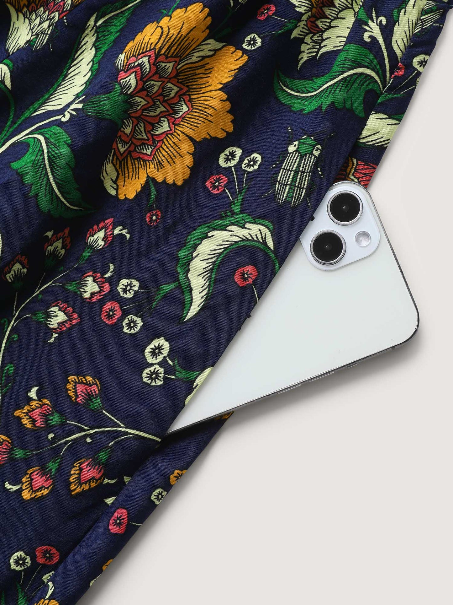 Floral Contrast Print Pockets Maxi Dress