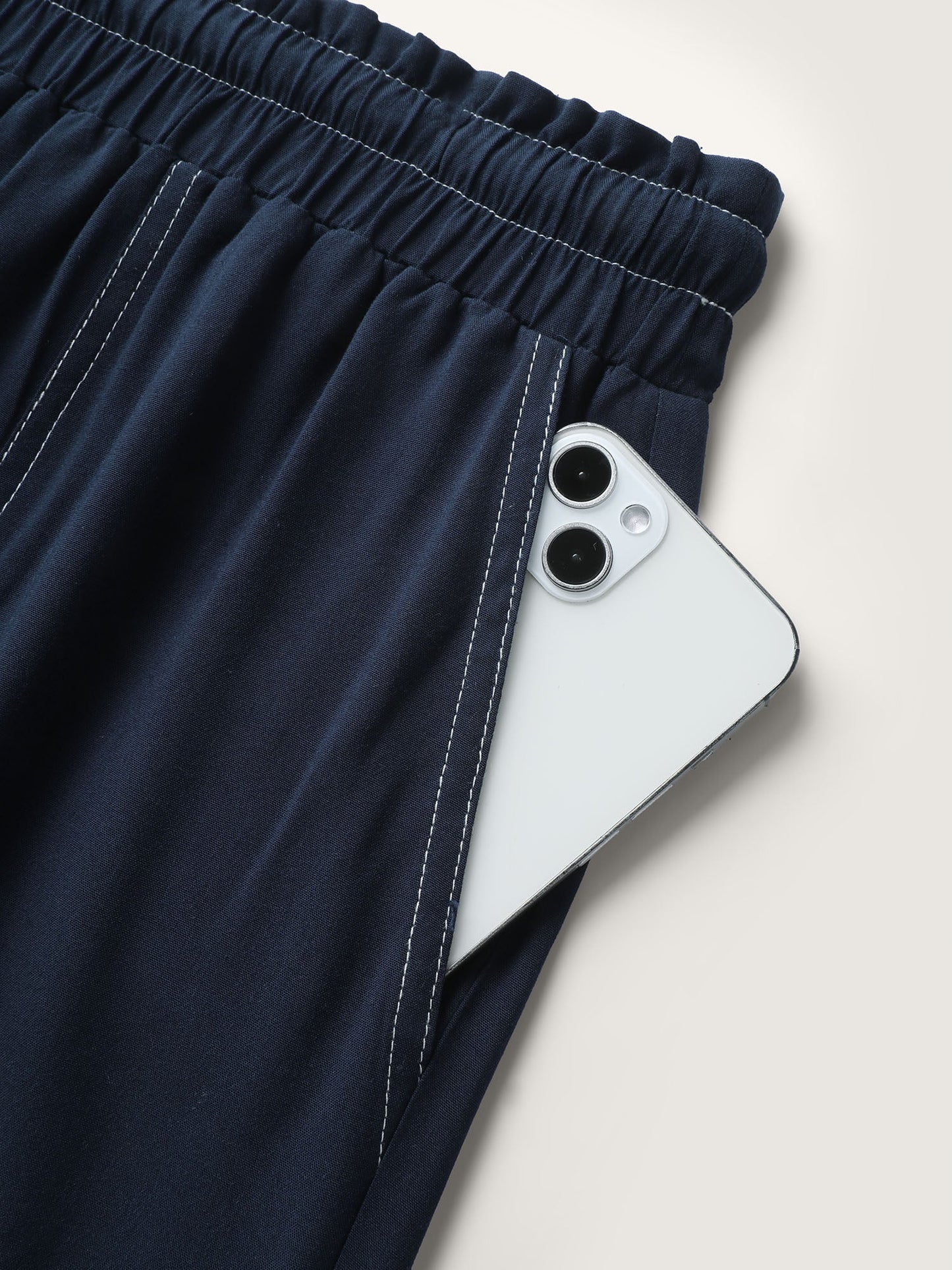 Contrast Thread Detail Wide-Leg Pants