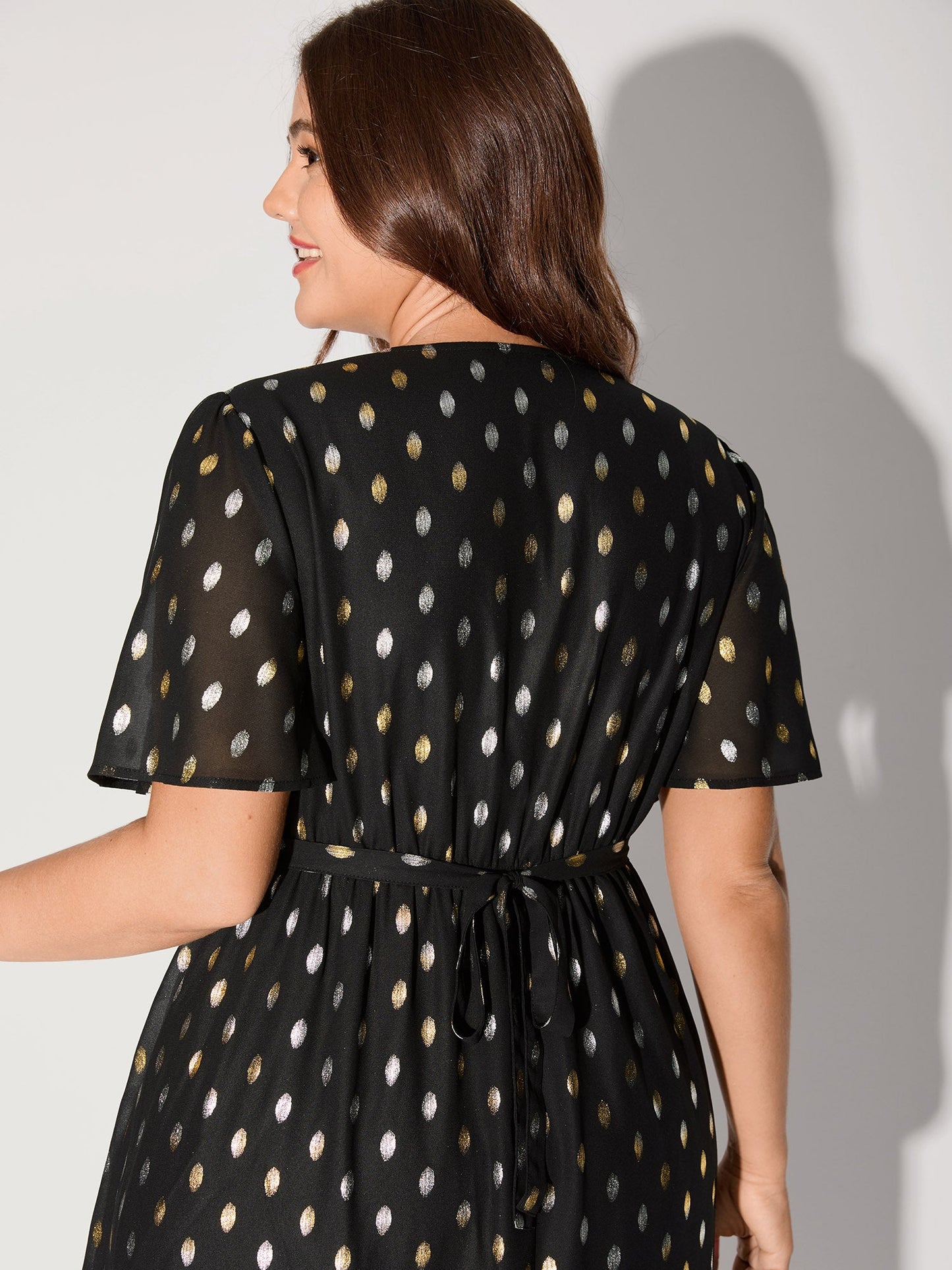 Sheer Polka Dots Wrap Midi Dress