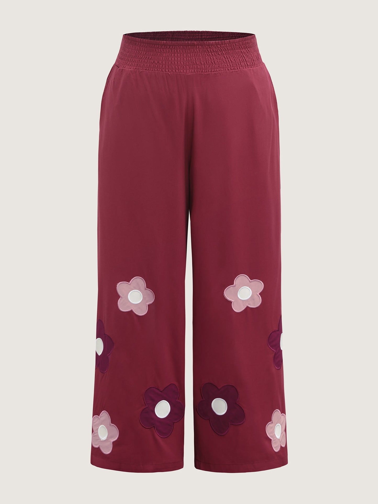 Floral Applique Embroidery Wide-Leg Pants