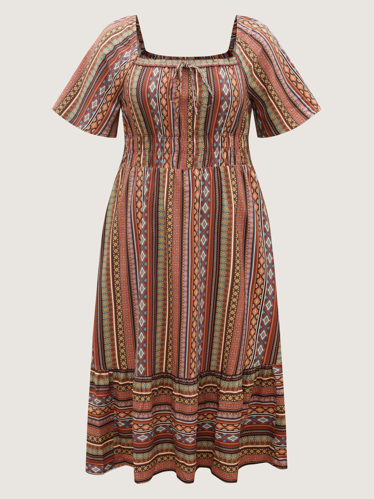 Striped Cinched-Waist Midi Dress