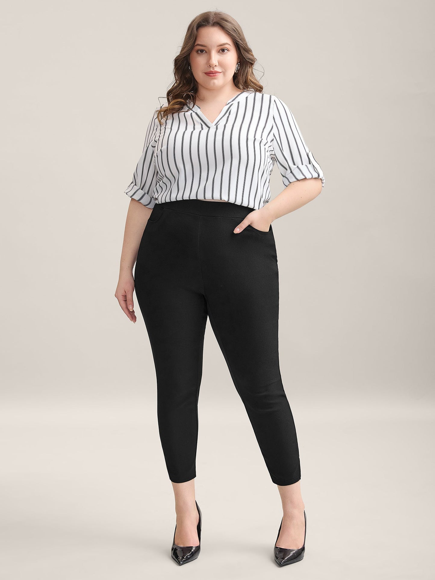 Stretch Split Hem Pockets Skinny Pants