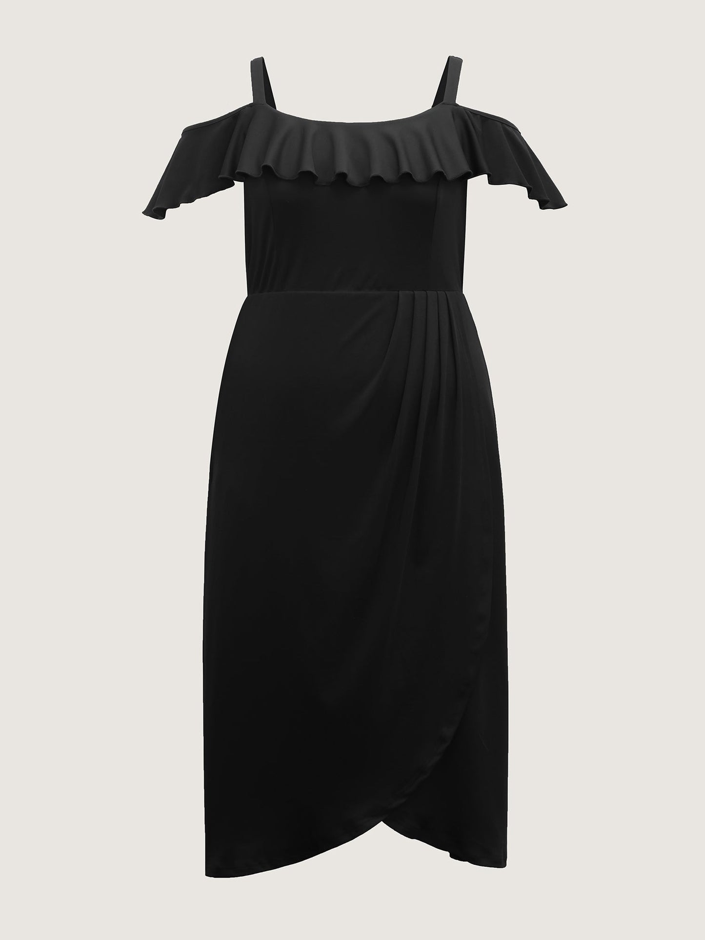 Pleated Ruffled Off-Shoulder Midi Dress