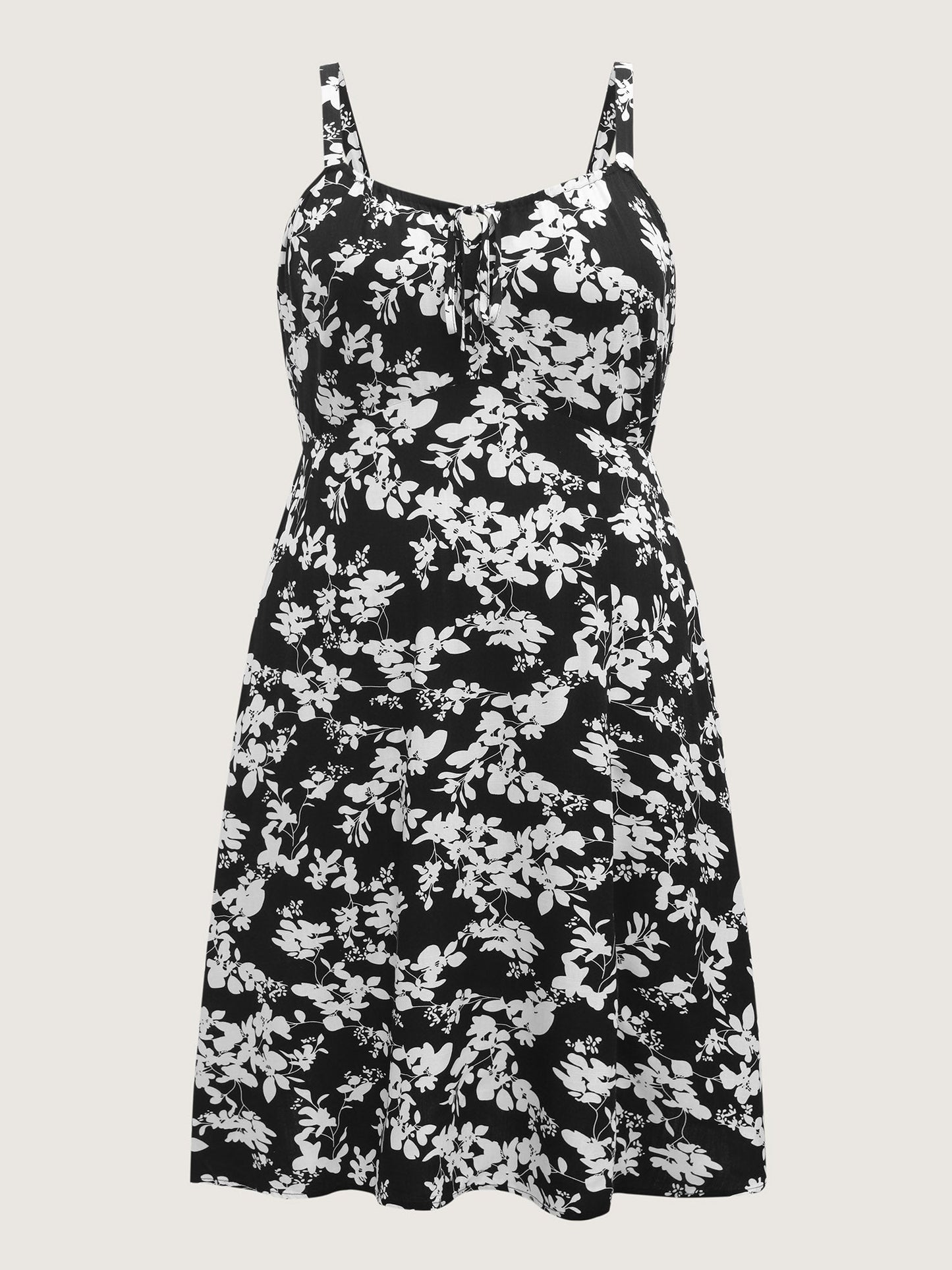 Floral Print Neck Tie Midi Dress