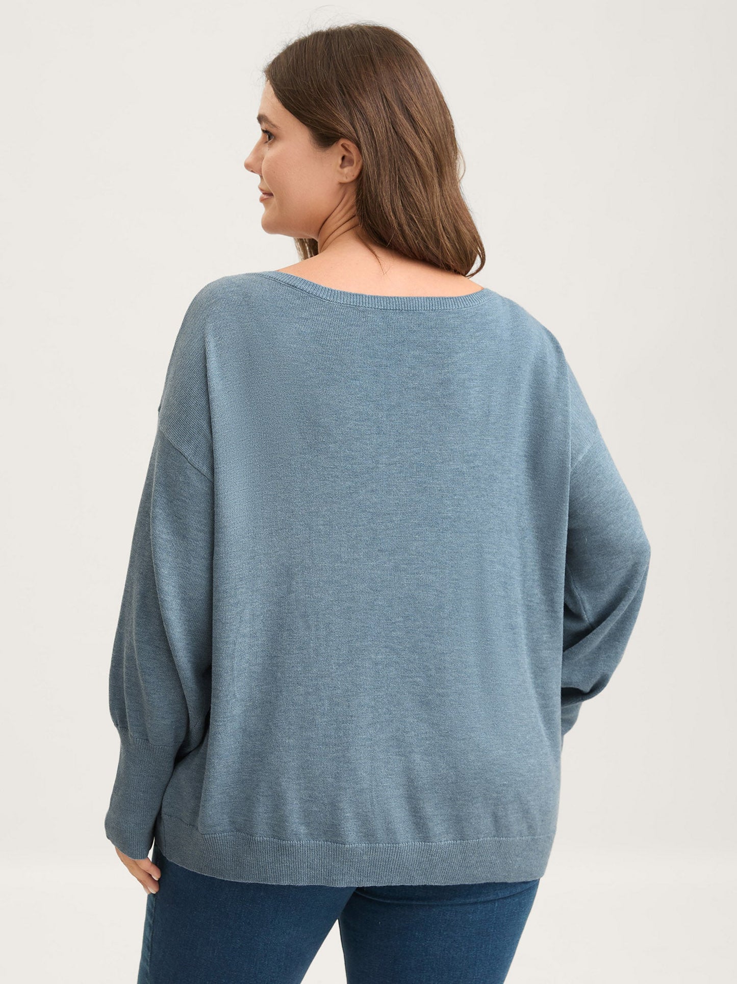 Drop Shoulder Solid Ribbed Pullover