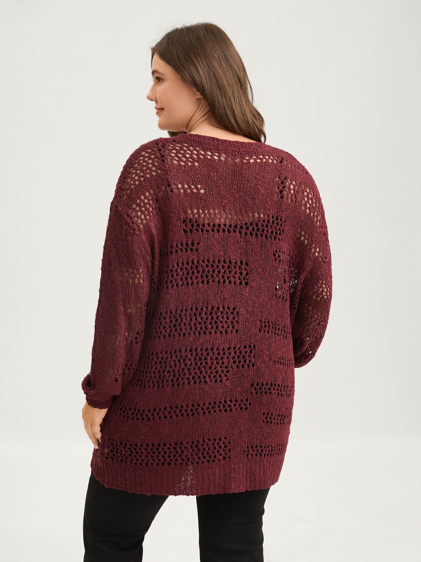 Textured Cut-Out Open-Front Knit Cardigan