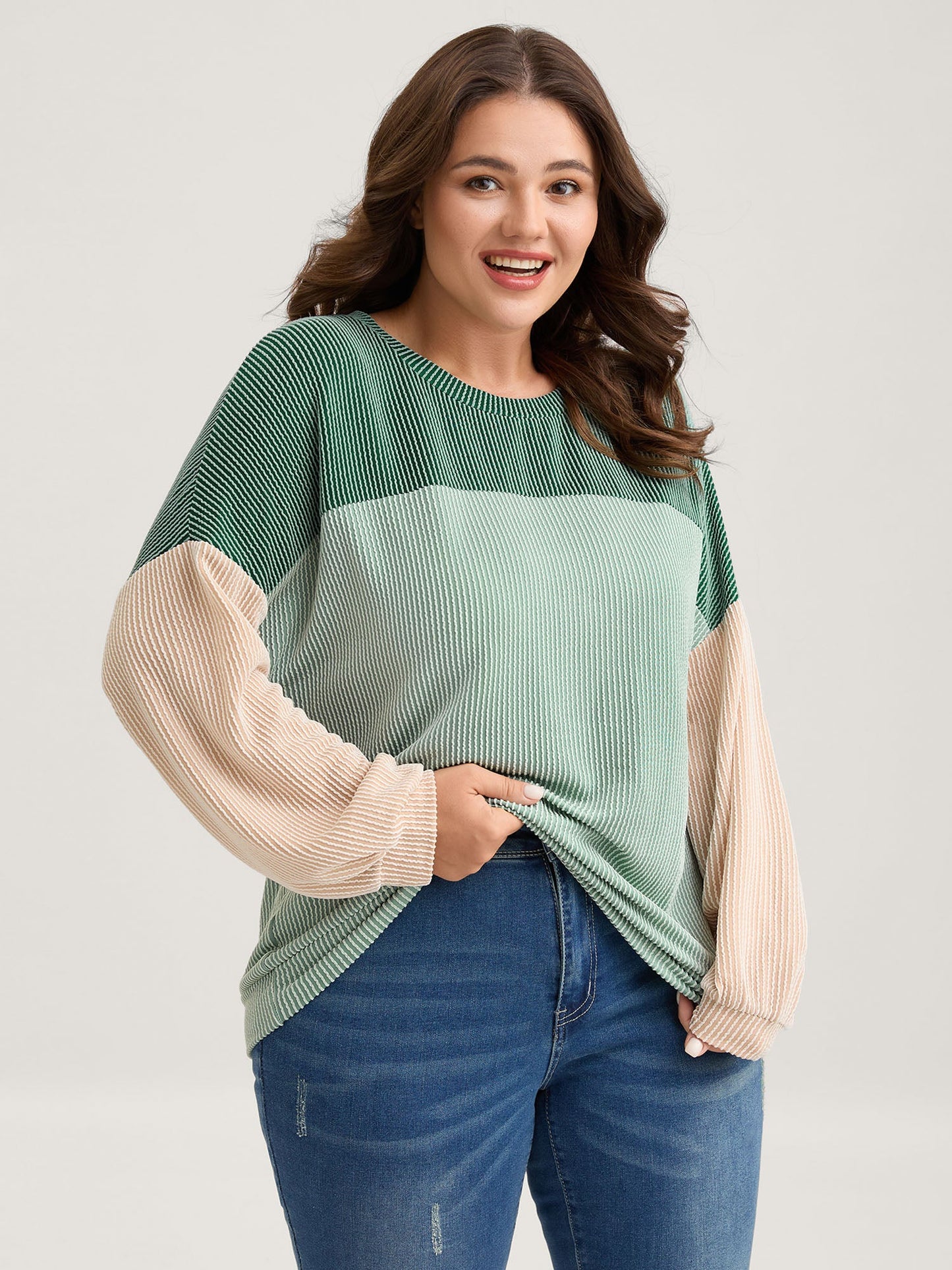 Color Block Textured Drop Shoulder Sweatshirt