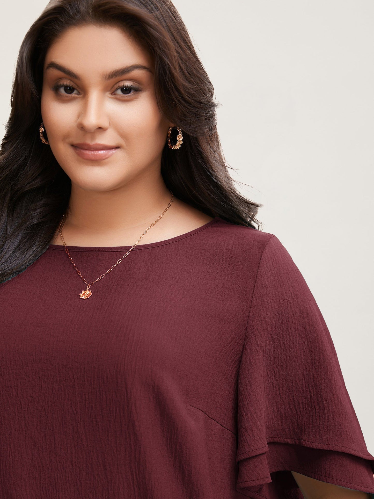 Solid Tiered Ruffles Split Hem Blouse