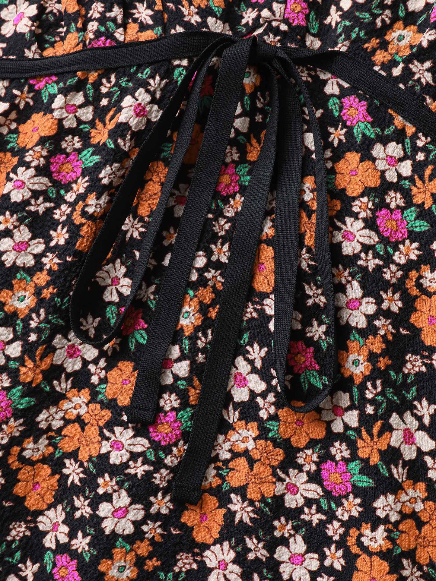 Floral Waist Tie Side Pockets Midi Dress