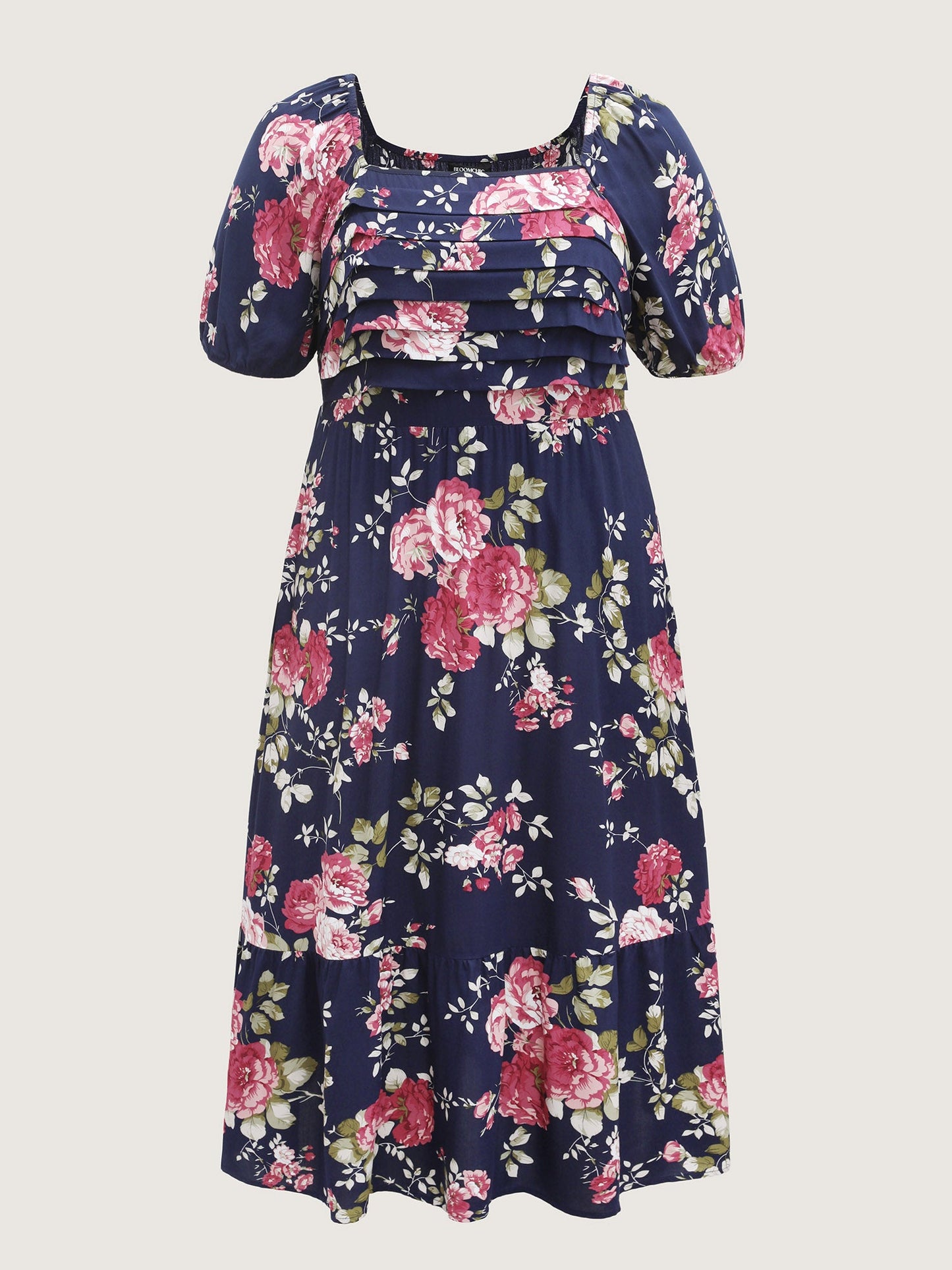 Rosy Print Pleated Bust Ease Midi Dress