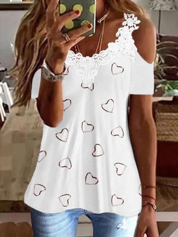 Heart V Neck Casual Short Sleeve T-Shirt