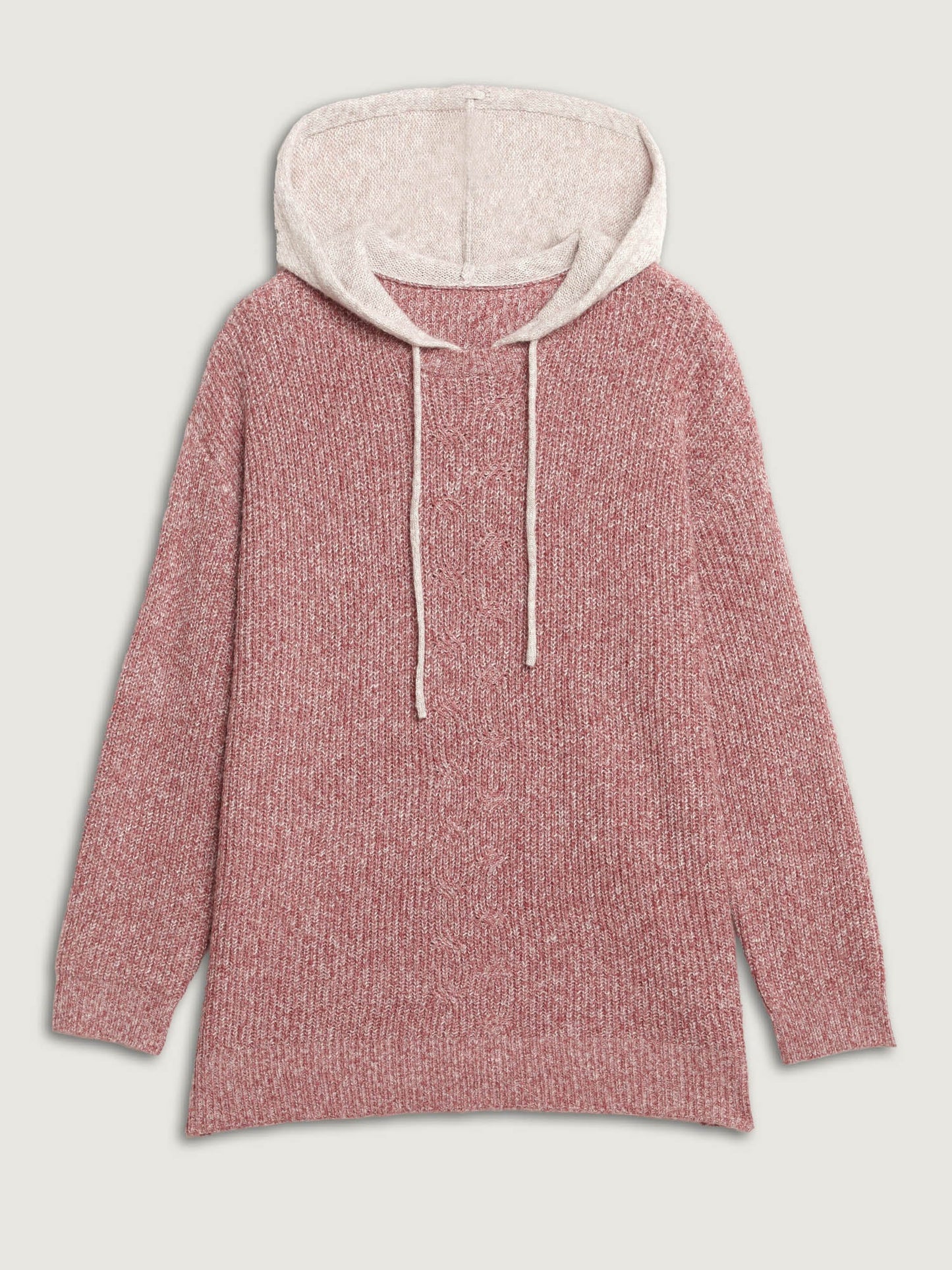 Textured Hooded Color Contrast Pullover