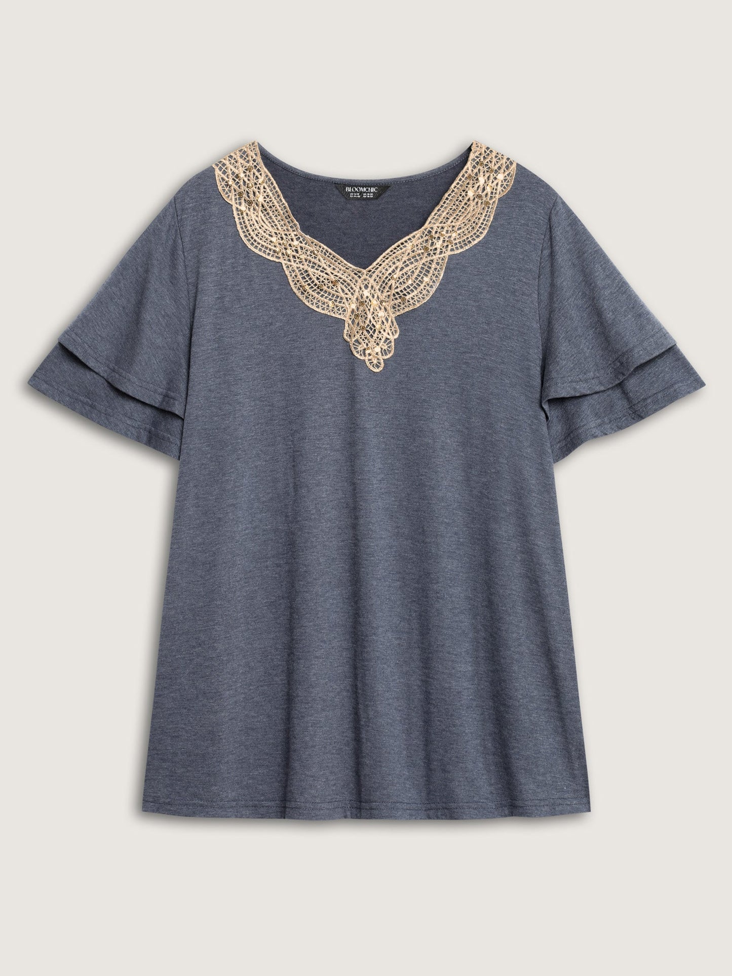 Layered Sleeve Lace Neck Solid T-Shirt