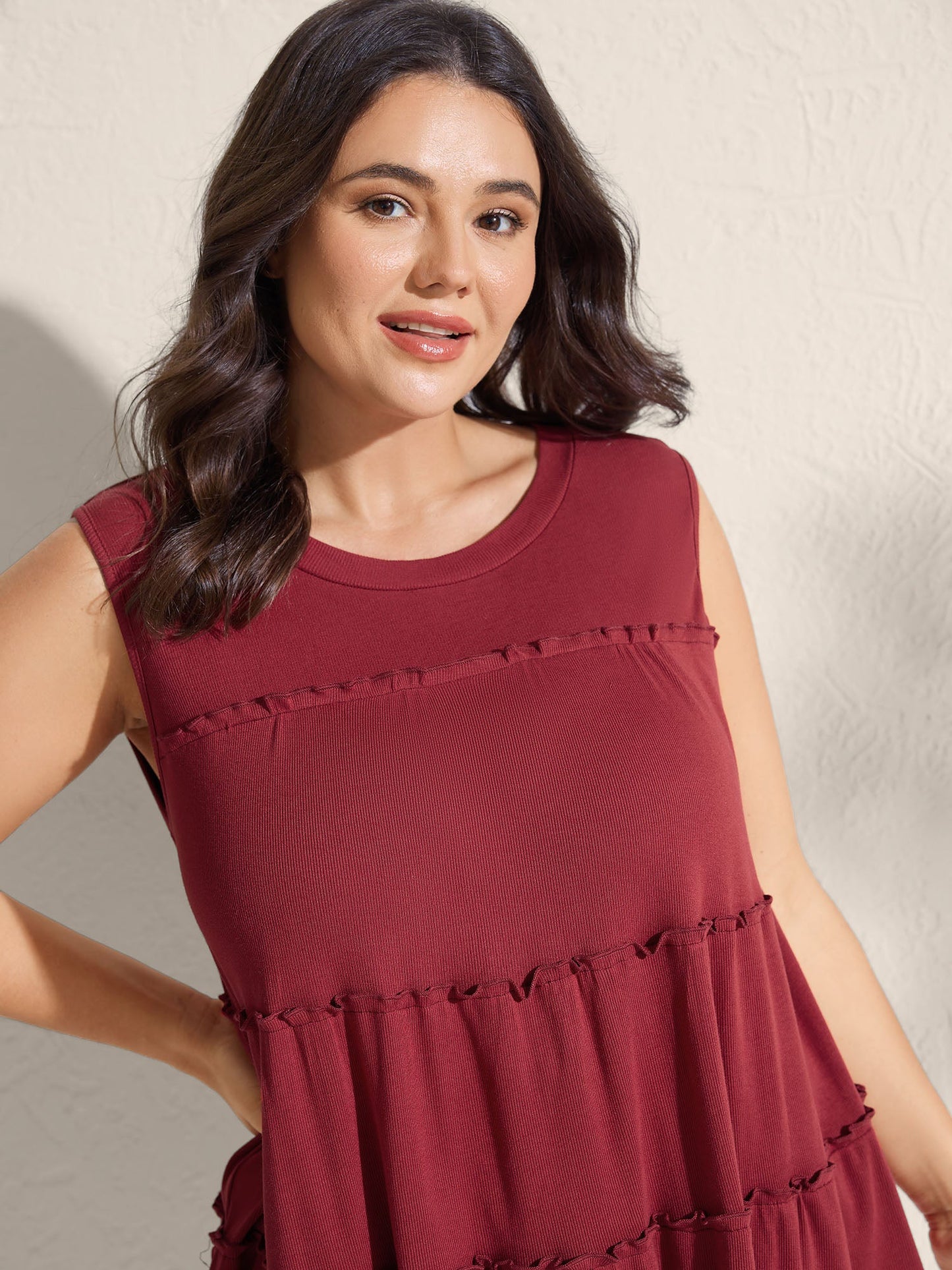 Ribbed Tiered Ruffled Flowy Tank Top