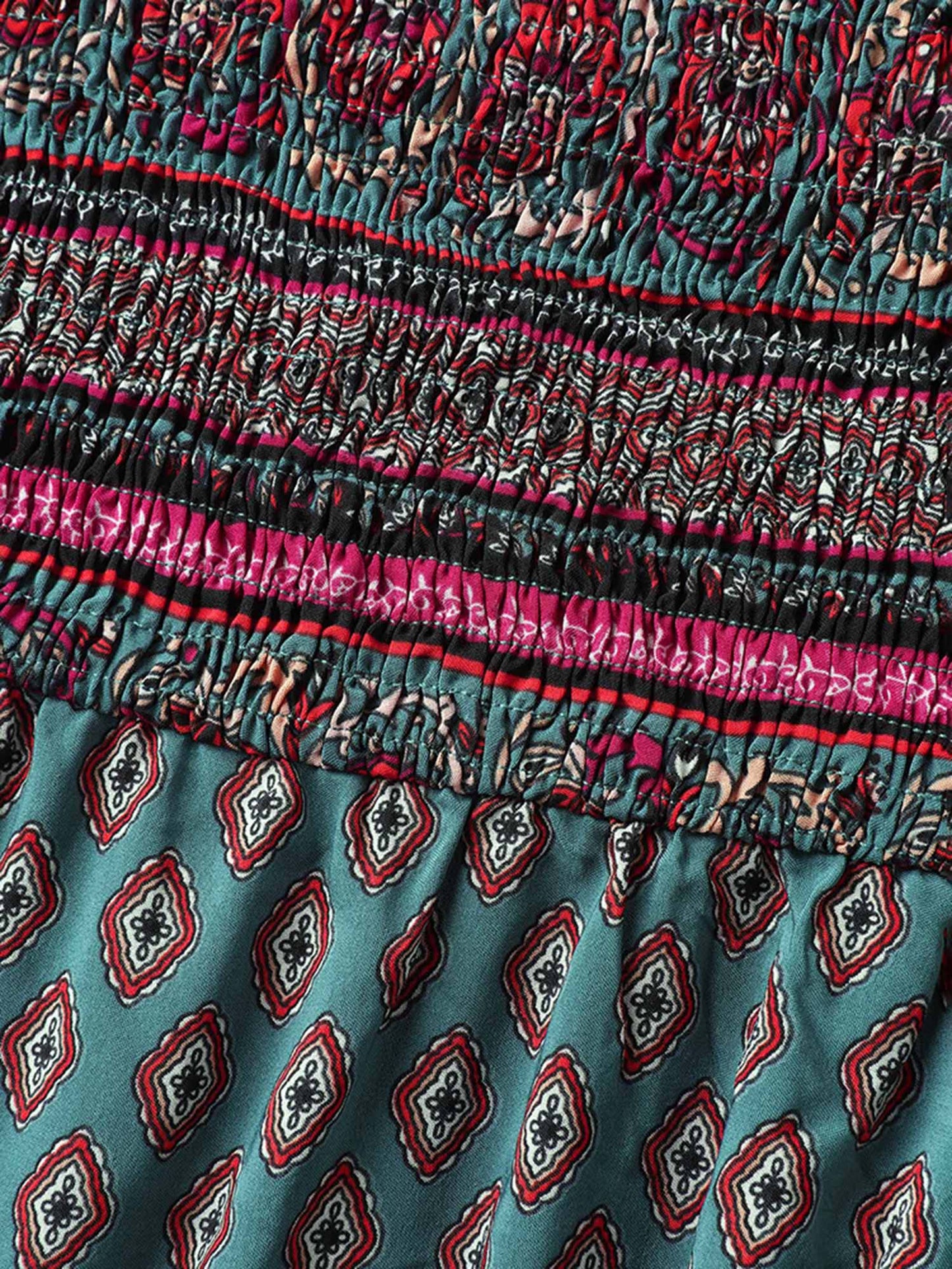 Paisley Print Shirred Bodice Midi Dress