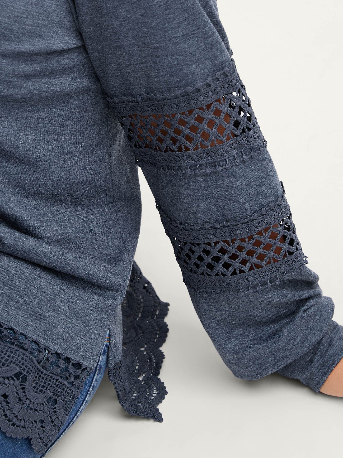 Lace Trim Cut-Out Patchwork Sweatshirt