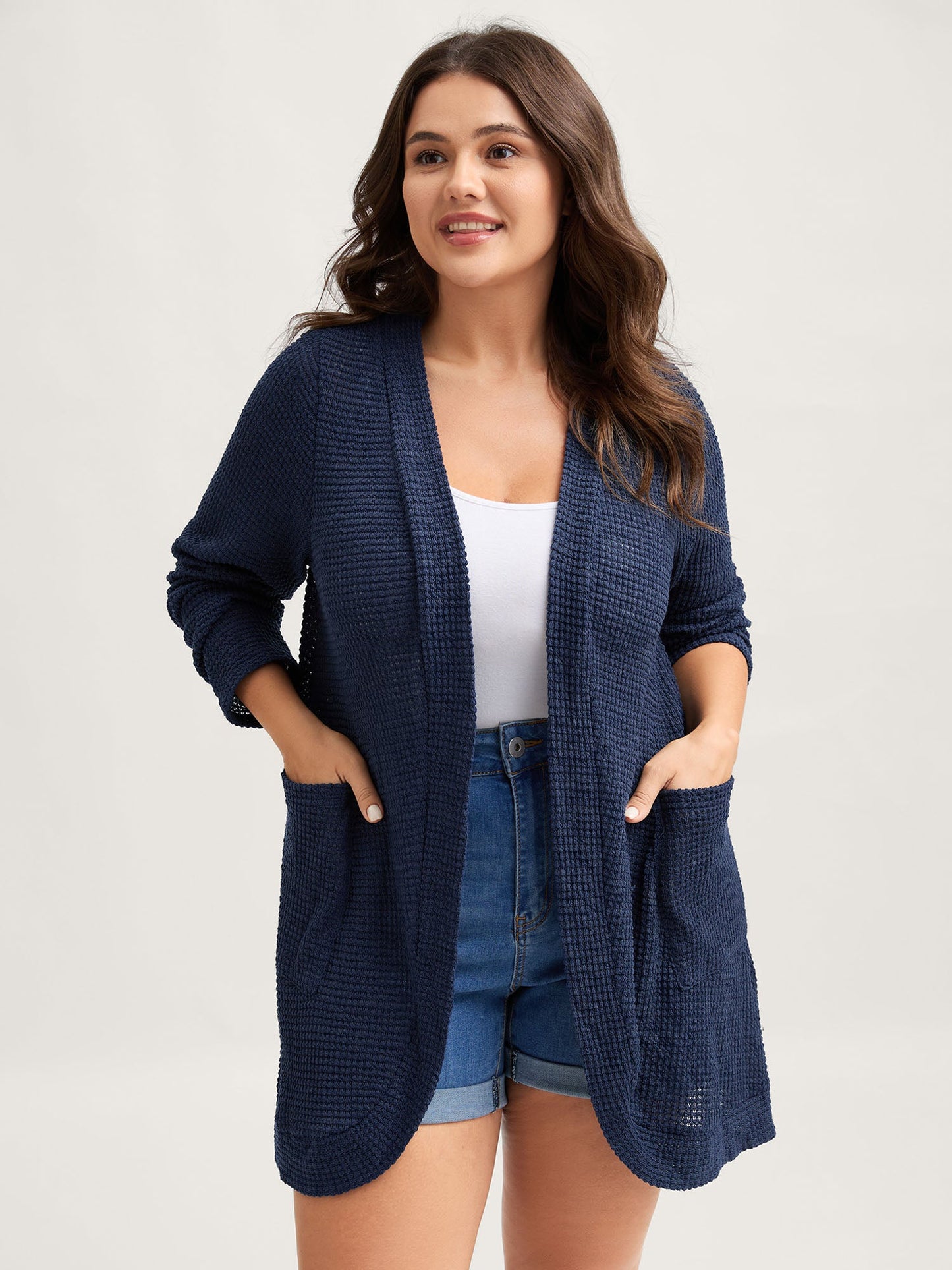 Waffle Textured Arc Hem Jacket