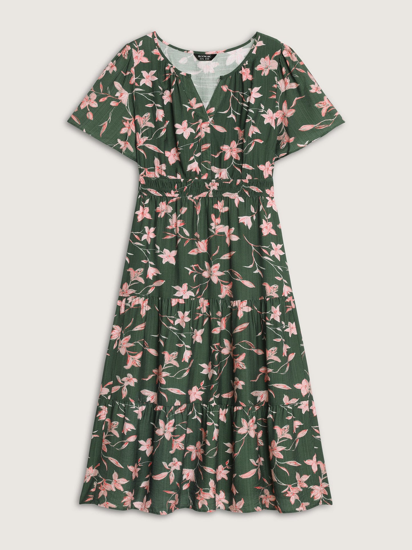 Breezy Floral Shirred Waist Midi Dress